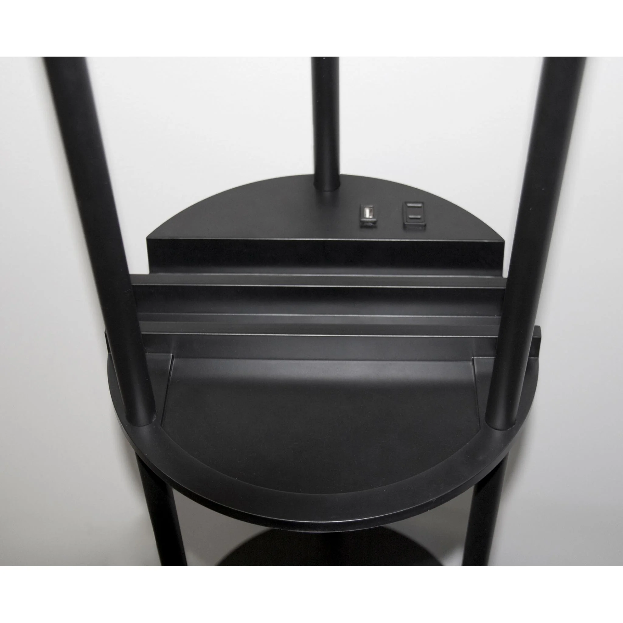 Black Wood Floor Lamp with Circular USB Charging Station Shelf By Homeroots - Image 3