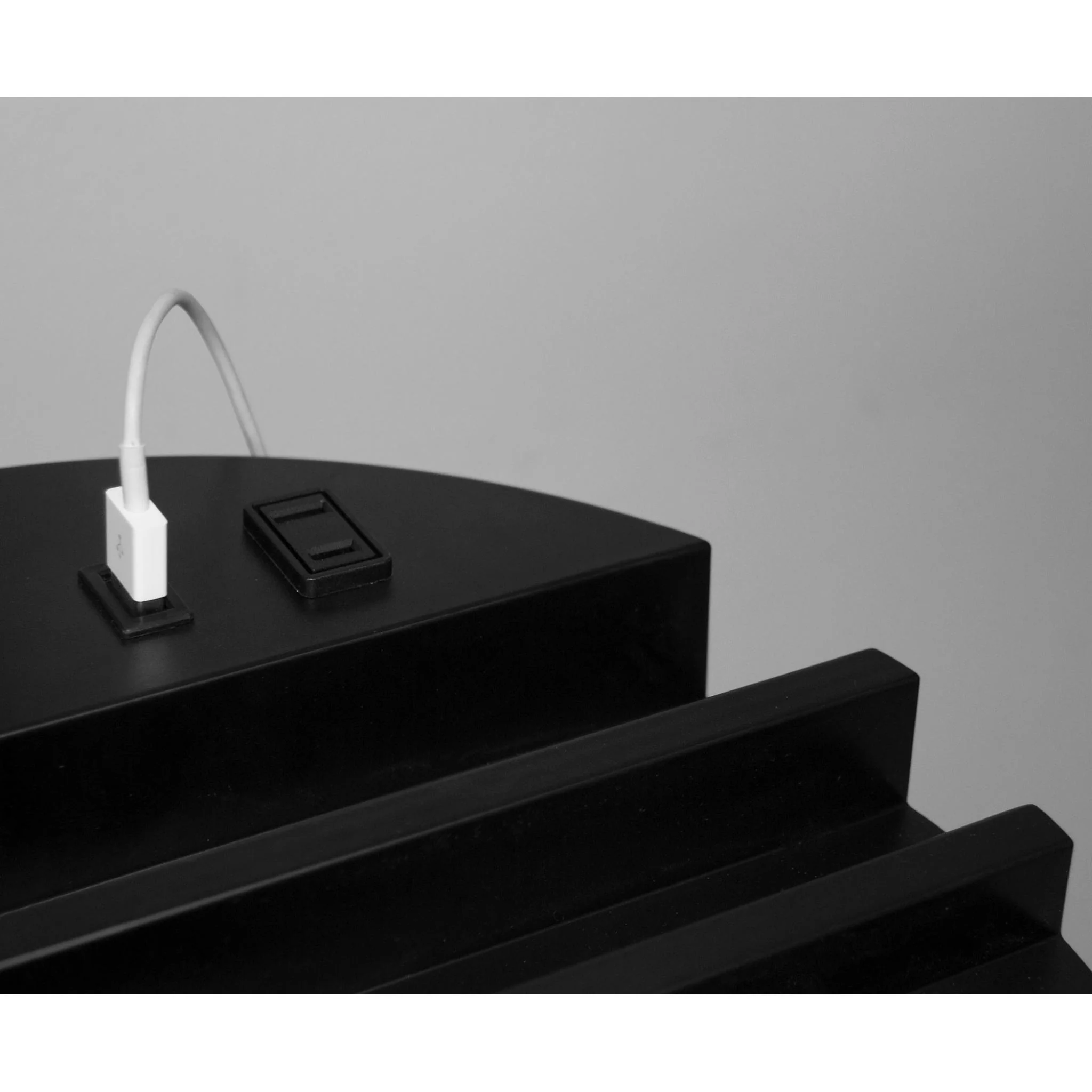Black Wood Floor Lamp with Circular USB Charging Station Shelf By Homeroots - Image 4