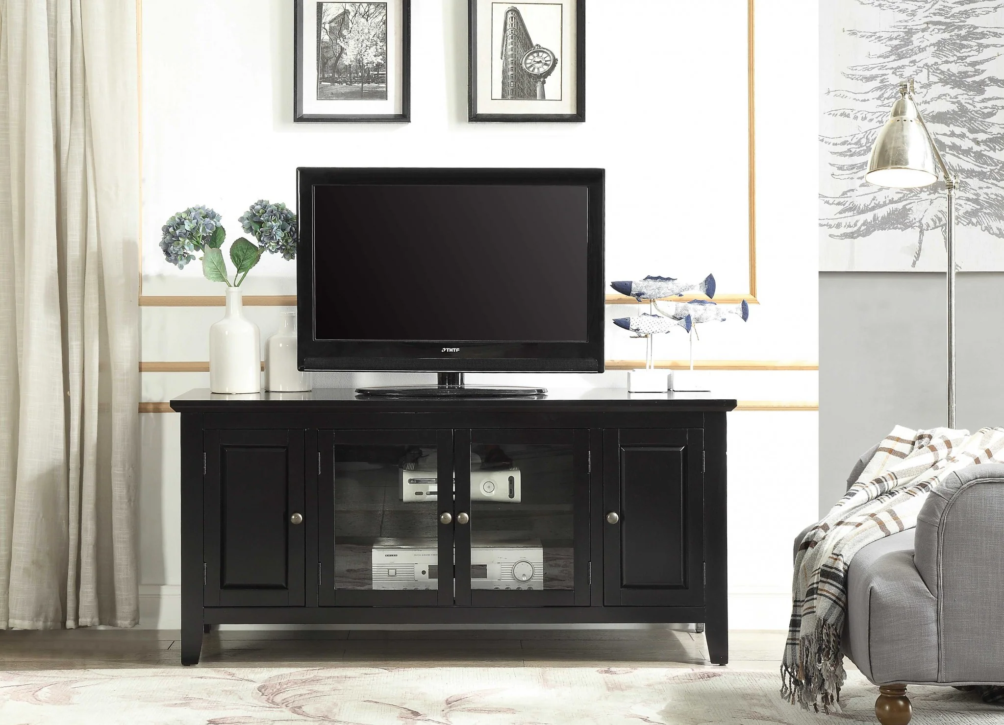 Black Wood Glass TV Stand for Flat Screen TVs up to ' By Homeroots - Image 2