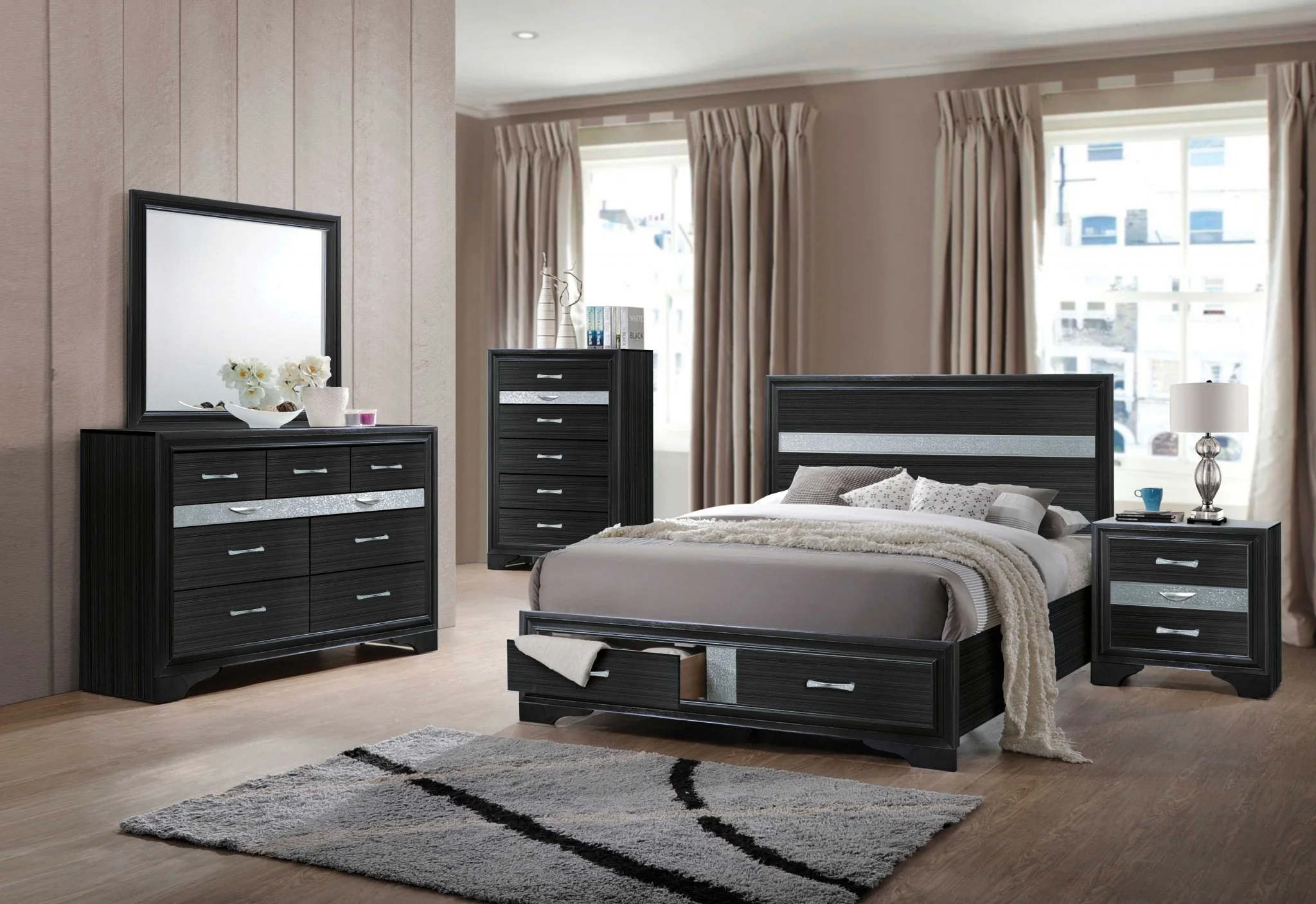 Black Wood Queen Bed Wstorage By Homeroots - Image 2