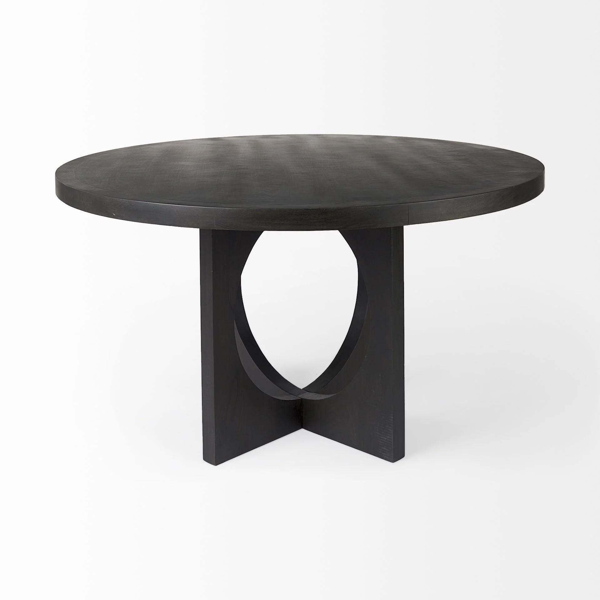 Black Wood Round Geometric Dining Table By Homeroots - Image 3
