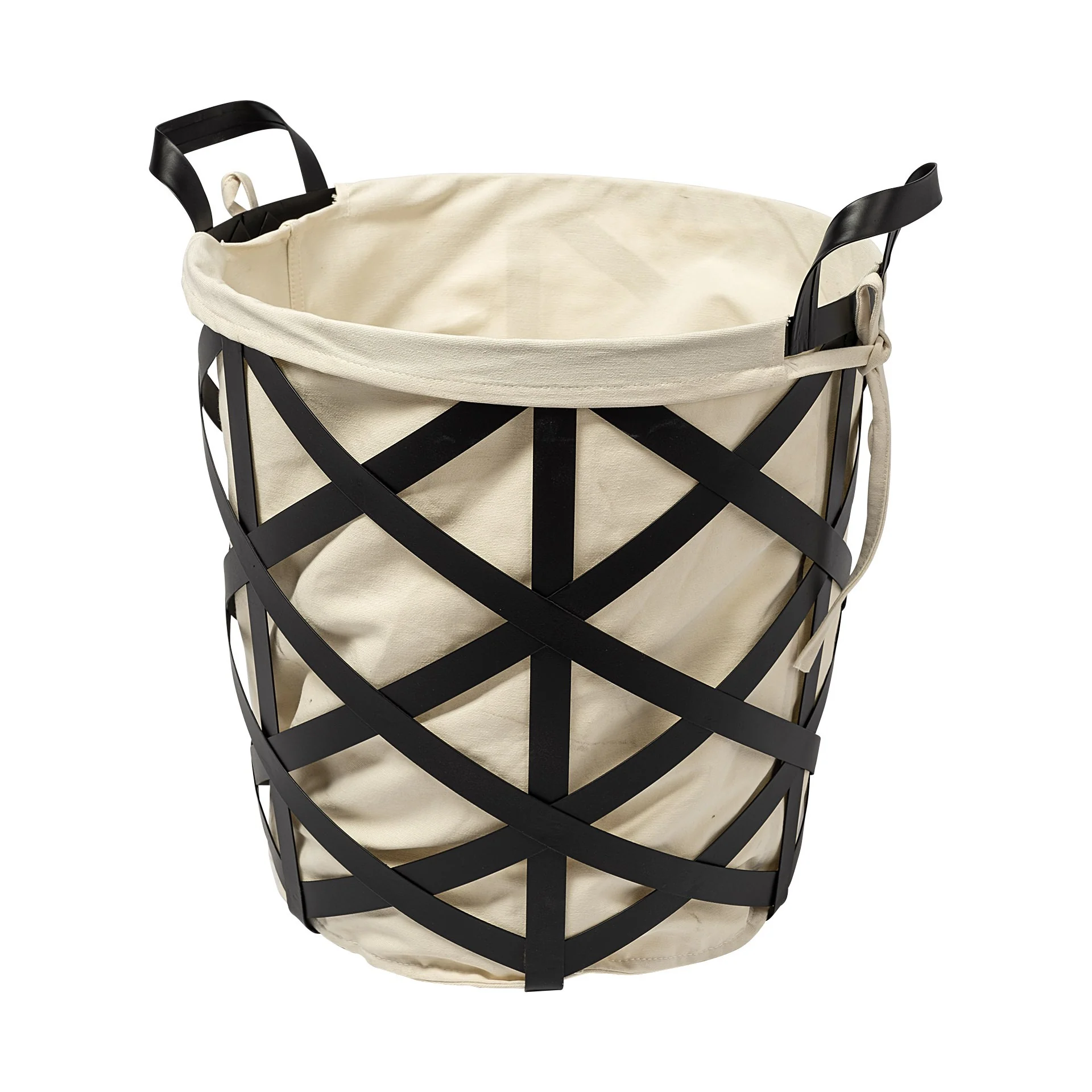 Black Woven Metal Basket with Cream Fabric Liner By Homeroots - Image 2