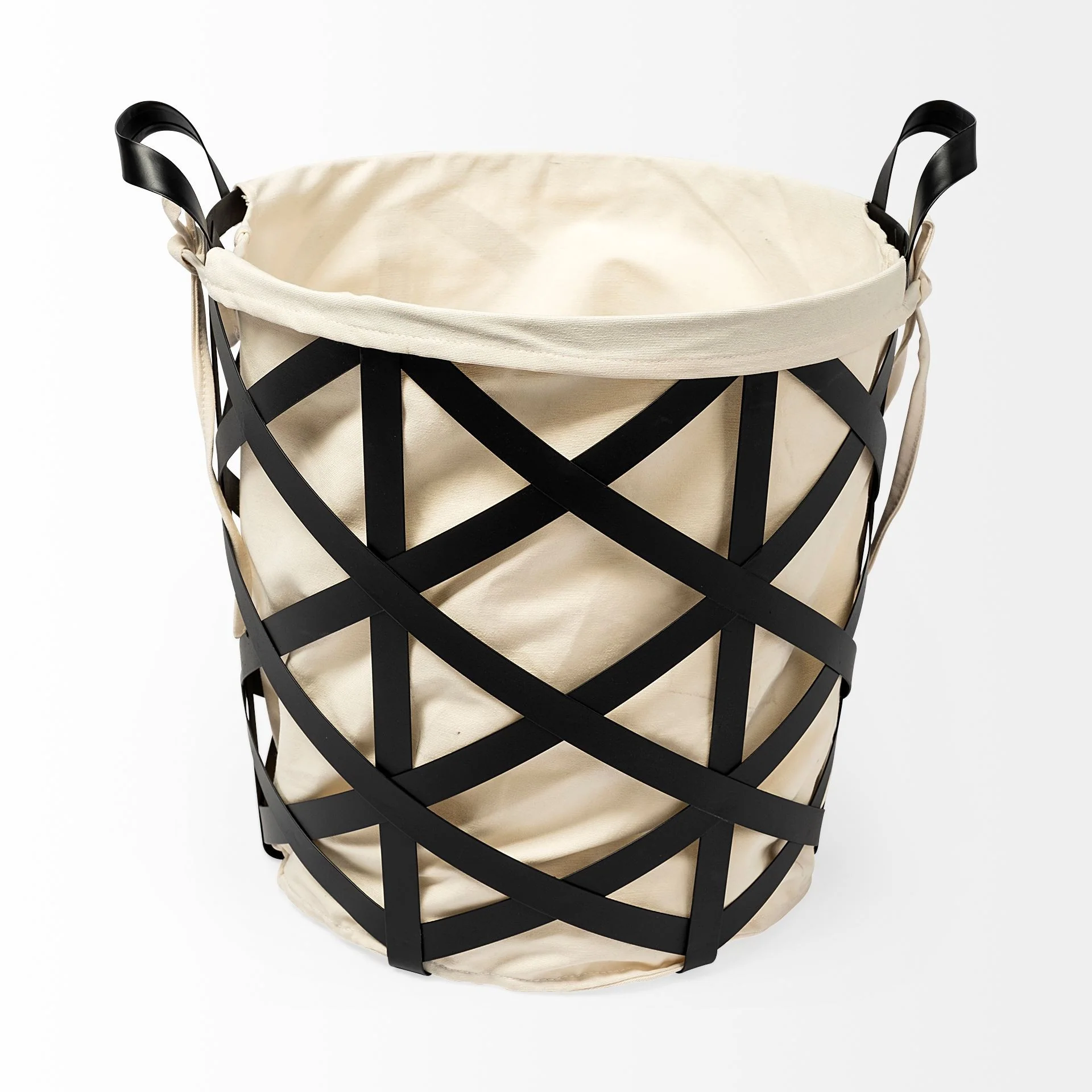 Black Woven Metal Basket with Cream Fabric Liner By Homeroots - Image 3