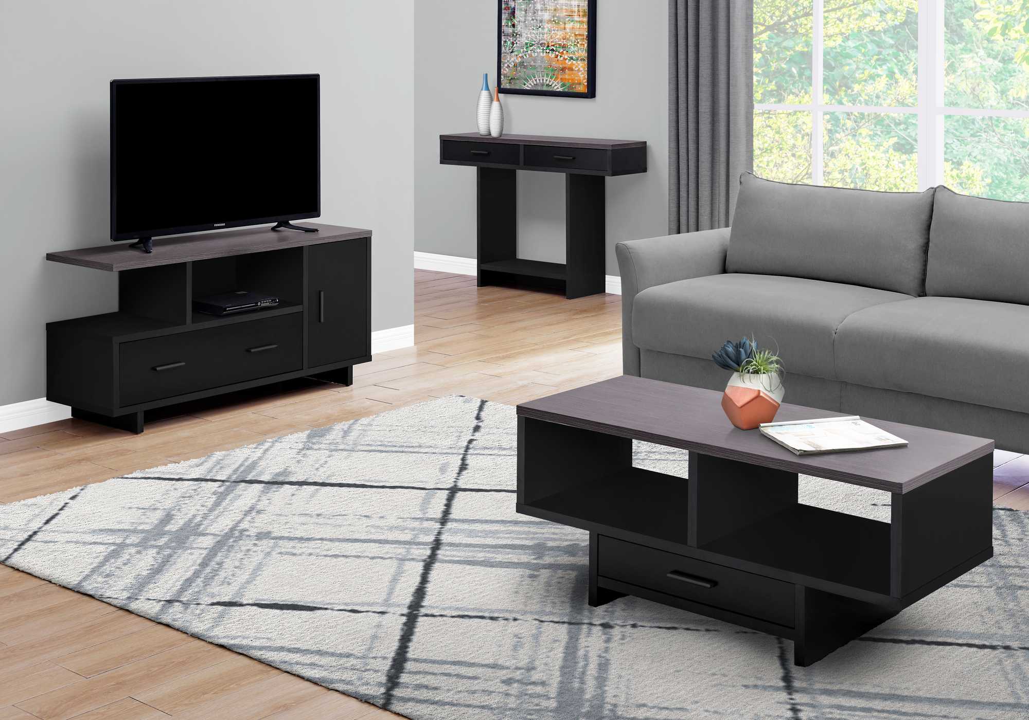 BlackGrey Top With Storage Tv Stand By Homeroots - Image 2