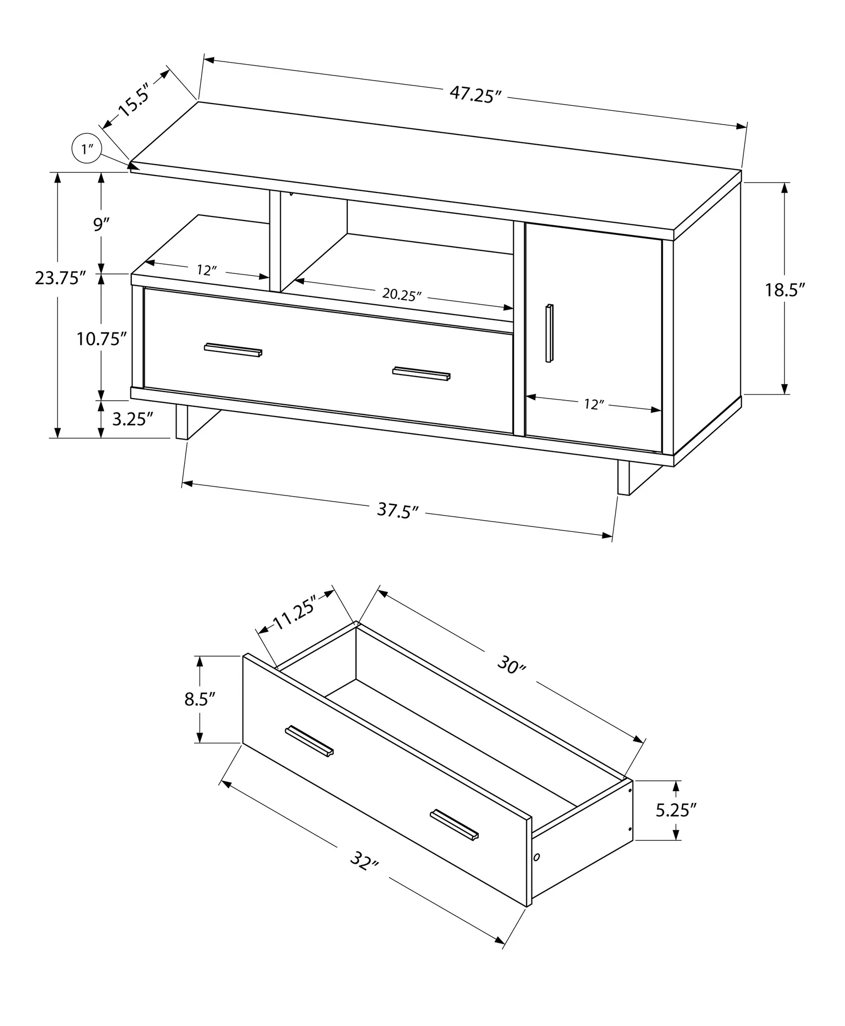 BlackGrey Top With Storage Tv Stand By Homeroots - Image 3
