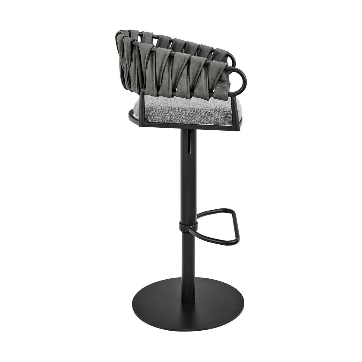 Blaise Adjustable Swivel Counter or Bar Stool in Black Metal with Gray Fabric and Faux Leather By Armen Living - Image 3
