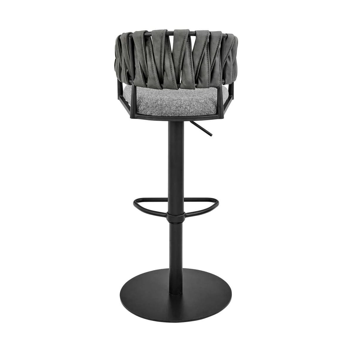Blaise Adjustable Swivel Counter or Bar Stool in Black Metal with Gray Fabric and Faux Leather By Armen Living - Image 4
