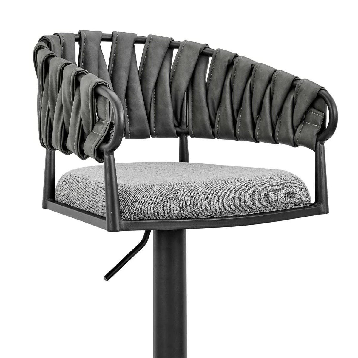 Blaise Adjustable Swivel Counter or Bar Stool in Black Metal with Gray Fabric and Faux Leather By Armen Living - Image 5