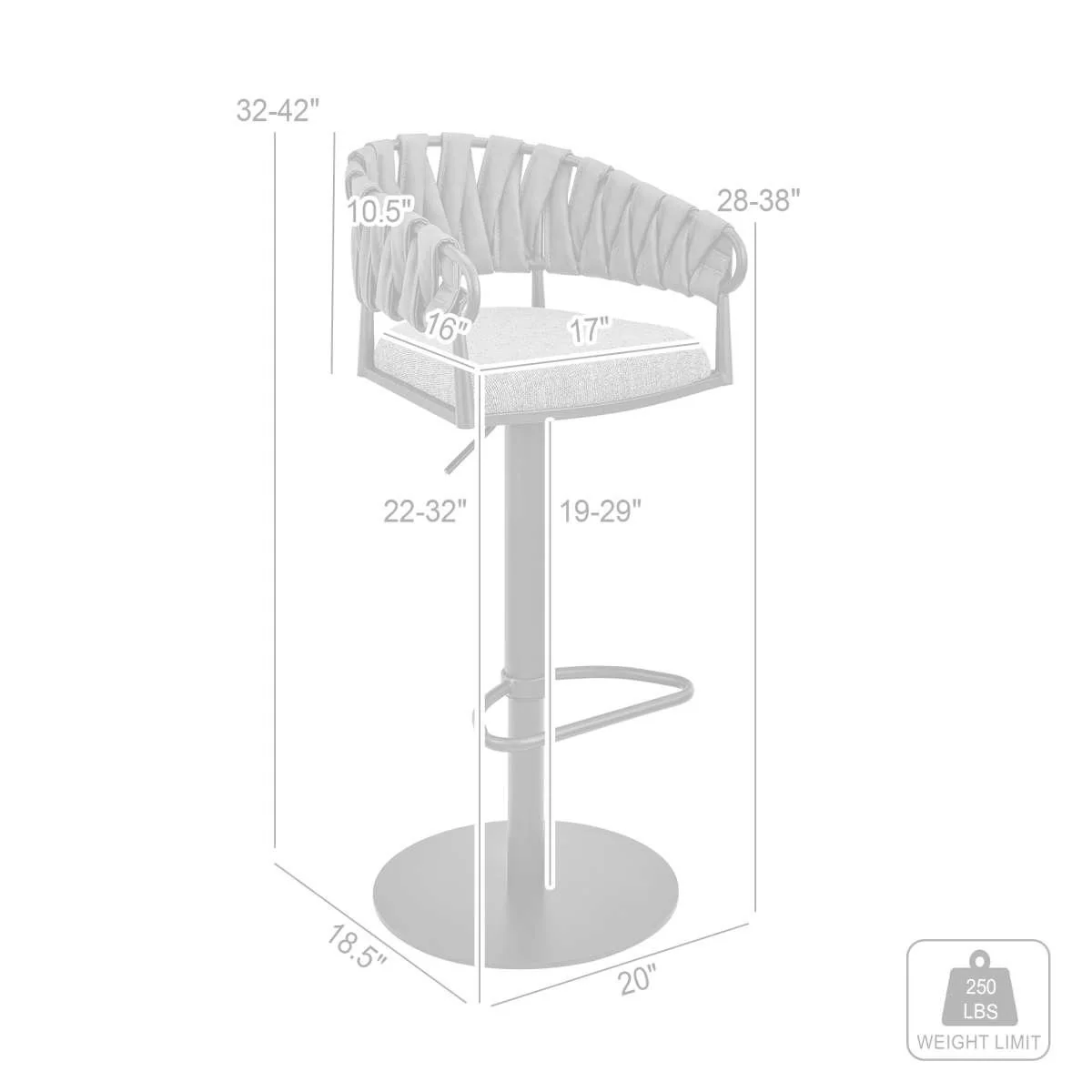Blaise Adjustable Swivel Counter or Bar Stool in Black Metal with Gray Fabric and Faux Leather By Armen Living - Image 6