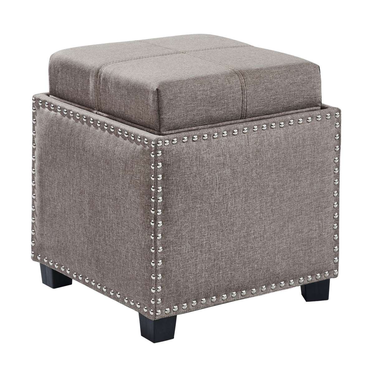 Blaze Contemporary Ottoman in Brown Linen with Wood Legs By Armen Living - Image 2