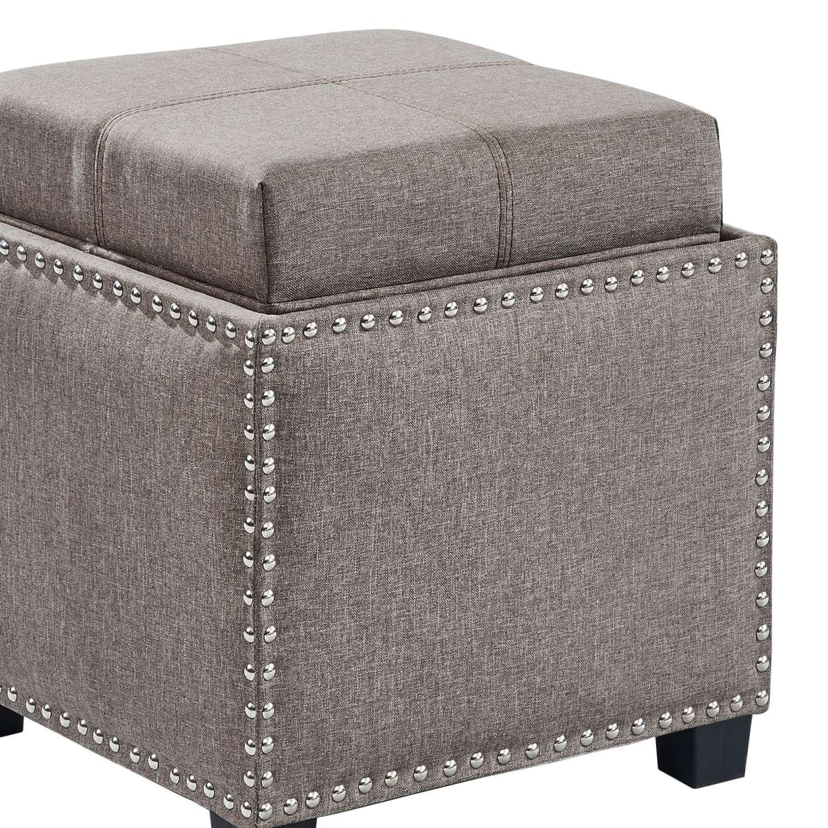 Blaze Contemporary Ottoman in Brown Linen with Wood Legs By Armen Living - Image 3