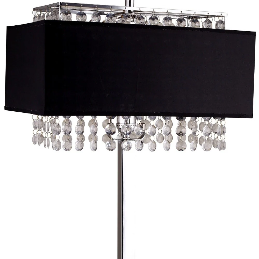 Bling Glam Black and Faux Crystal Rectangular Table Lamp By Homeroots - Image 3