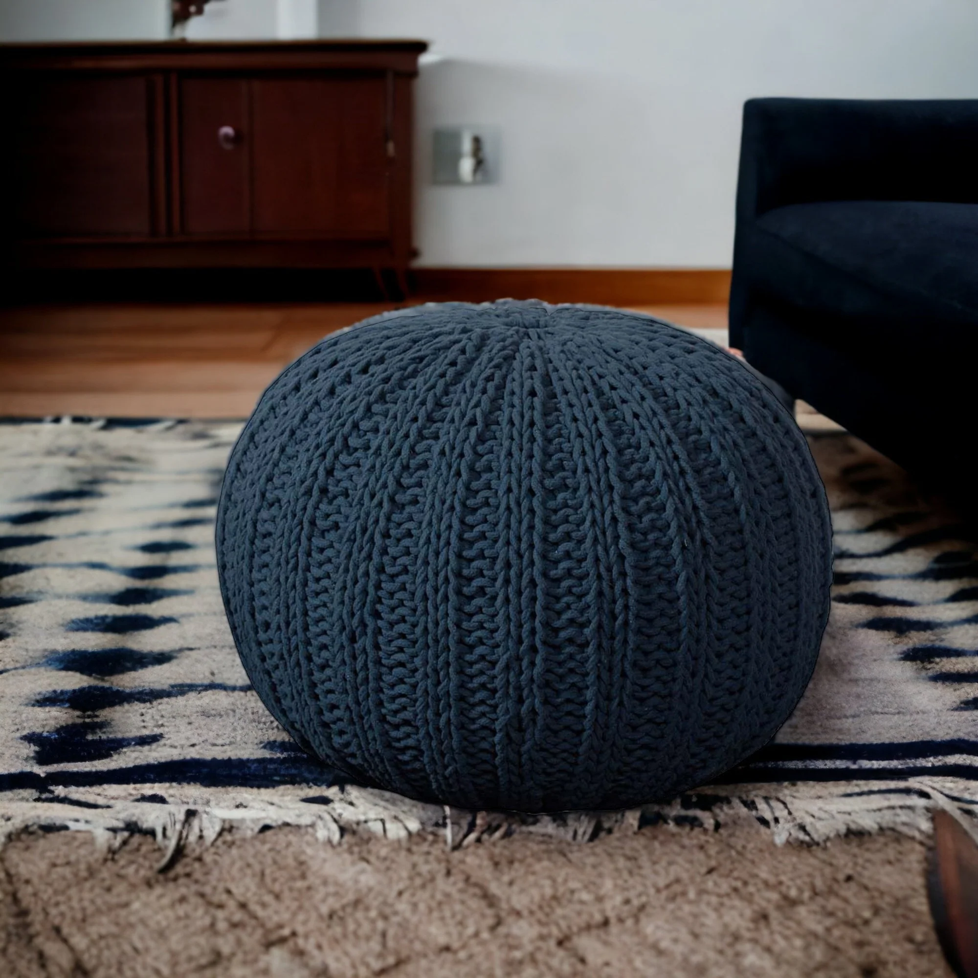 Blue 100% Cotton Ottoman By Homeroots - Image 2