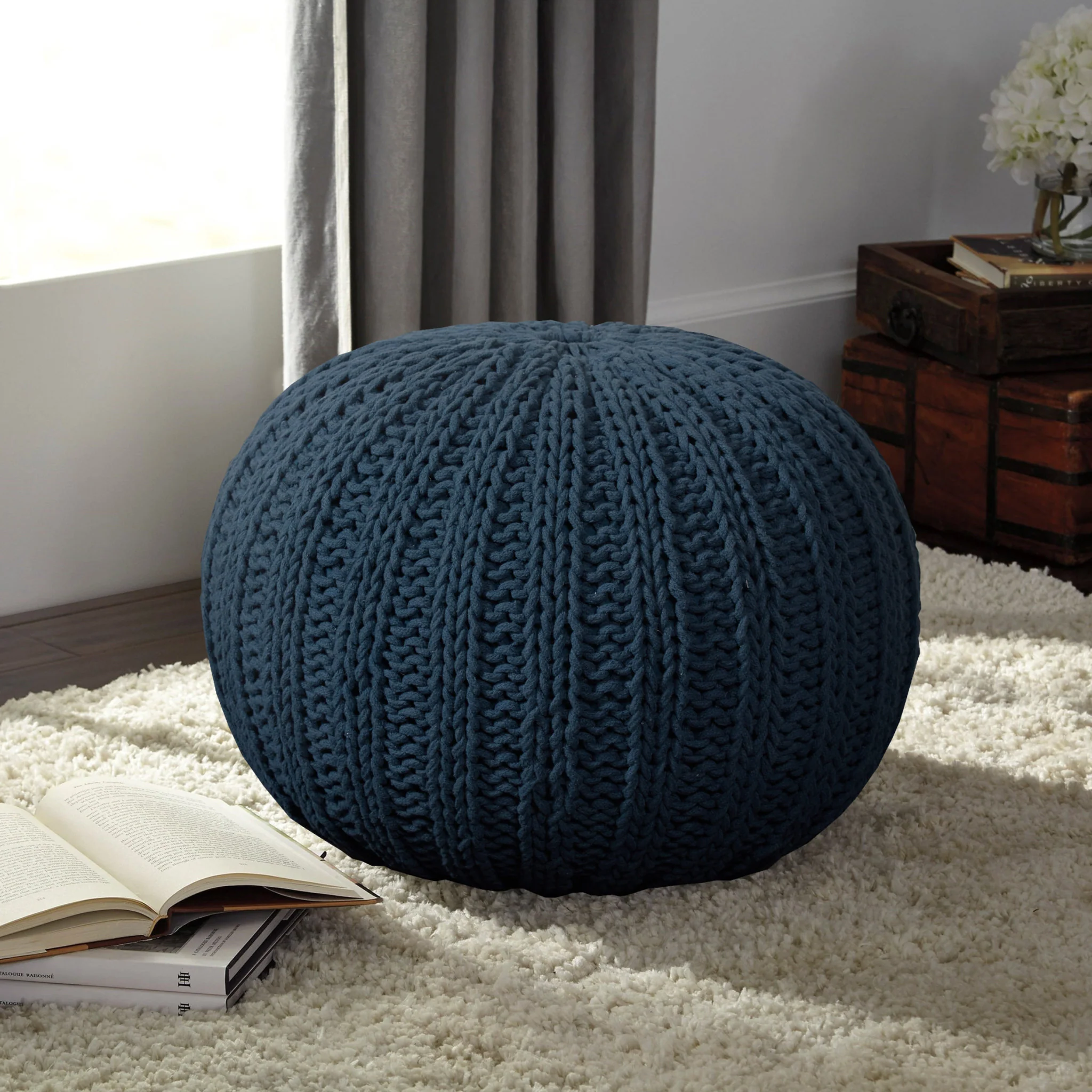Blue 100% Cotton Ottoman By Homeroots - Image 4