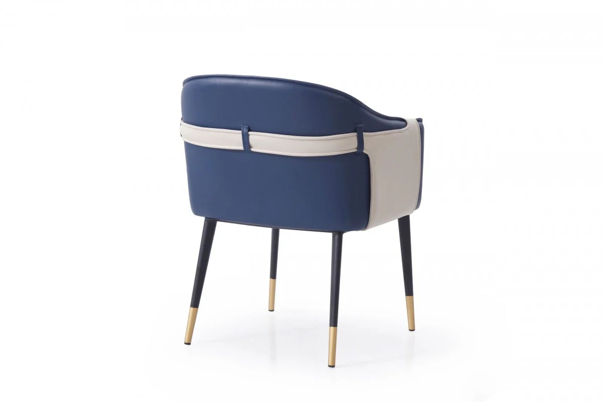 Blue and Beige And Black Upholstered Faux Leather Dining Arm Chair By Homeroots - Image 2