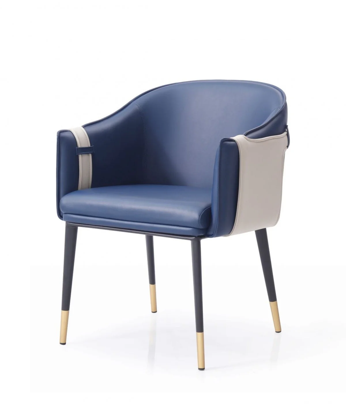 Blue and Beige And Black Upholstered Faux Leather Dining Arm Chair By Homeroots - Image 3