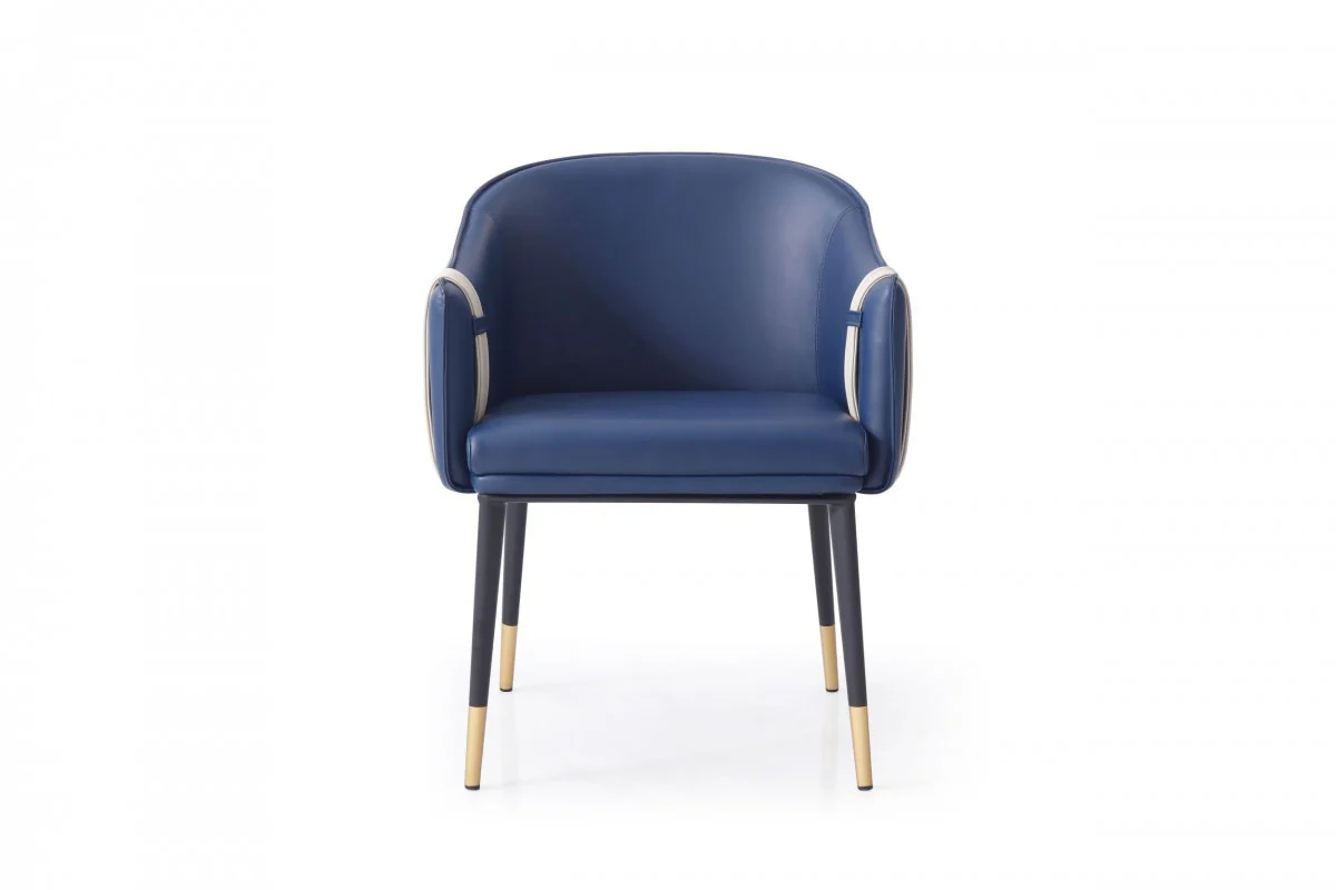 Blue and Beige And Black Upholstered Faux Leather Dining Arm Chair By Homeroots - Image 4