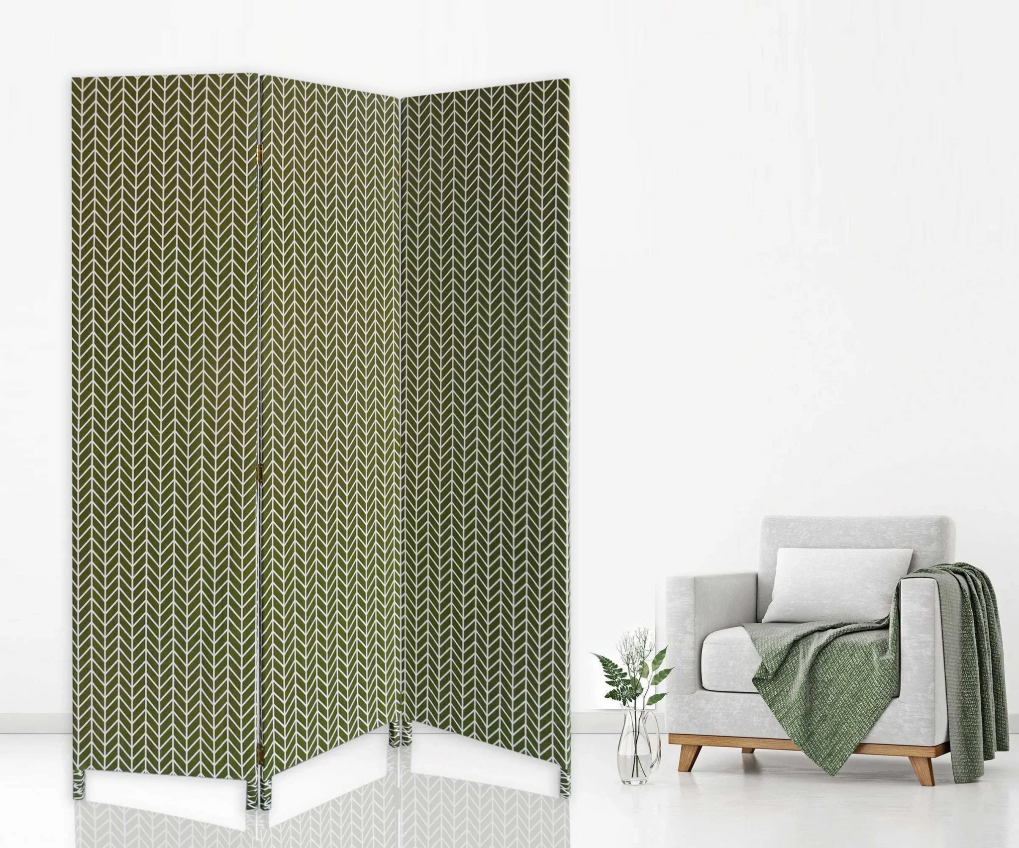 Blue and Beige Fabric Folding Three Panel Screen Room Divider By Homeroots - Image 4