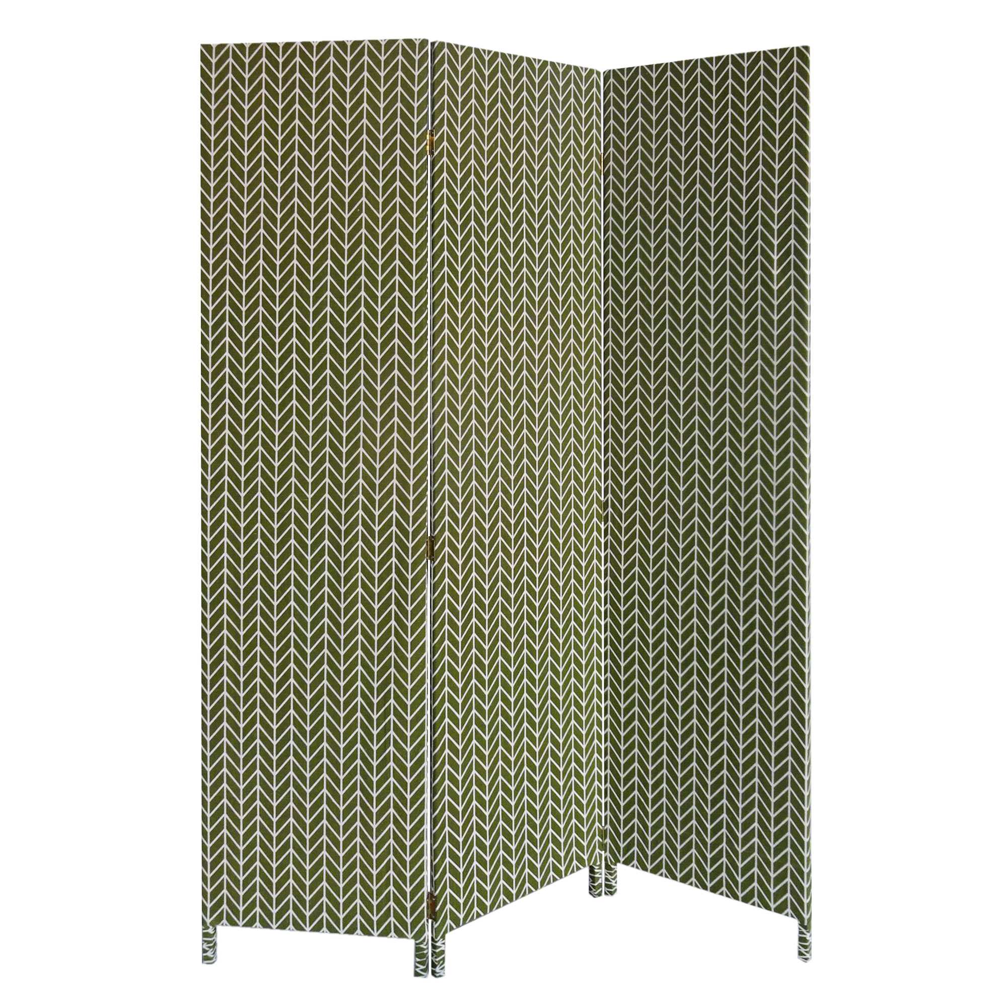 Blue and Beige Fabric Folding Three Panel Screen Room Divider By Homeroots - Image 6