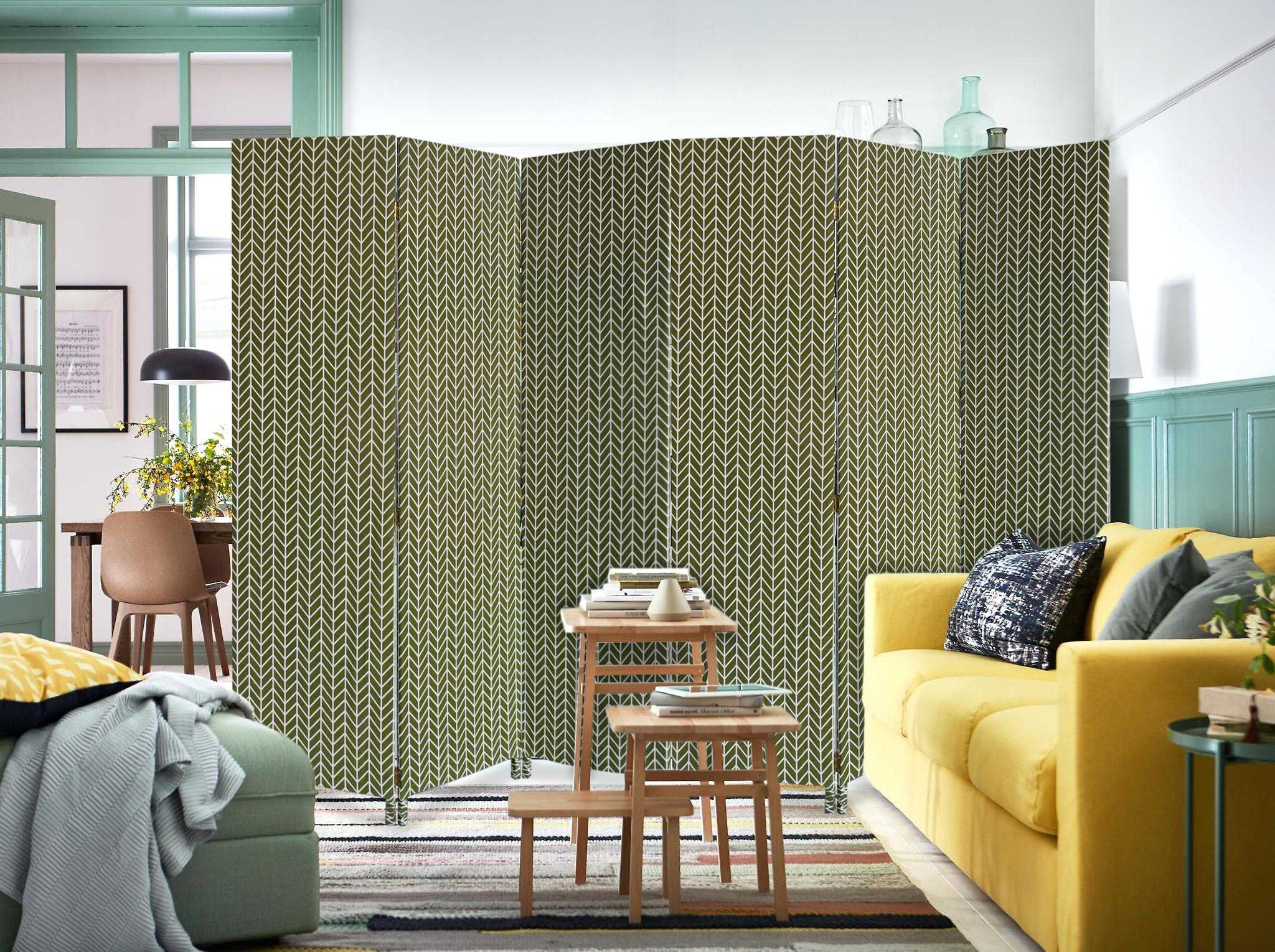 Blue and Beige Fabric Folding Three Panel Screen Room Divider By Homeroots - Image 7
