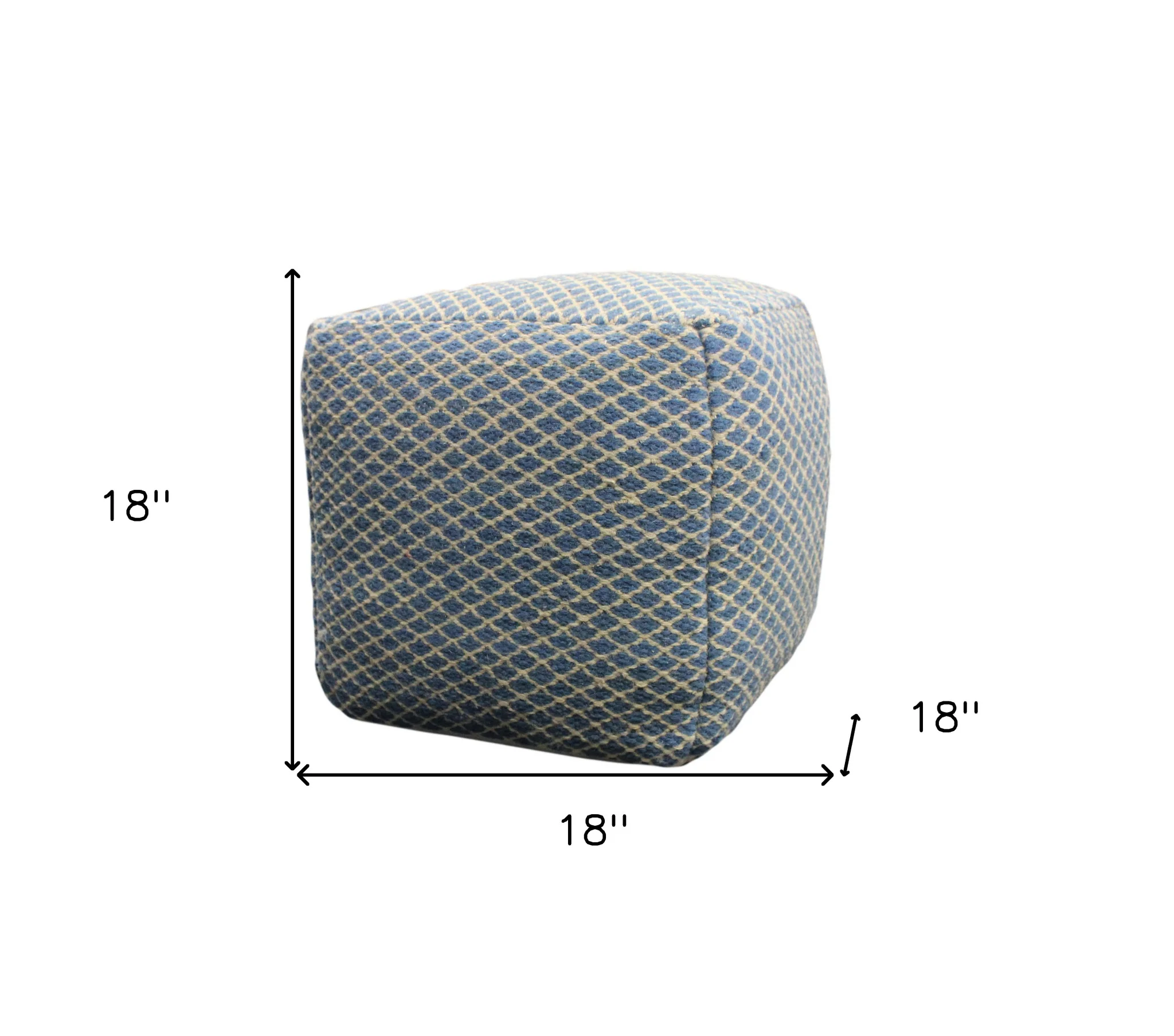 Blue and Beige Wool Cube Trellis Pouf Ottoman By Homeroots - Image 3