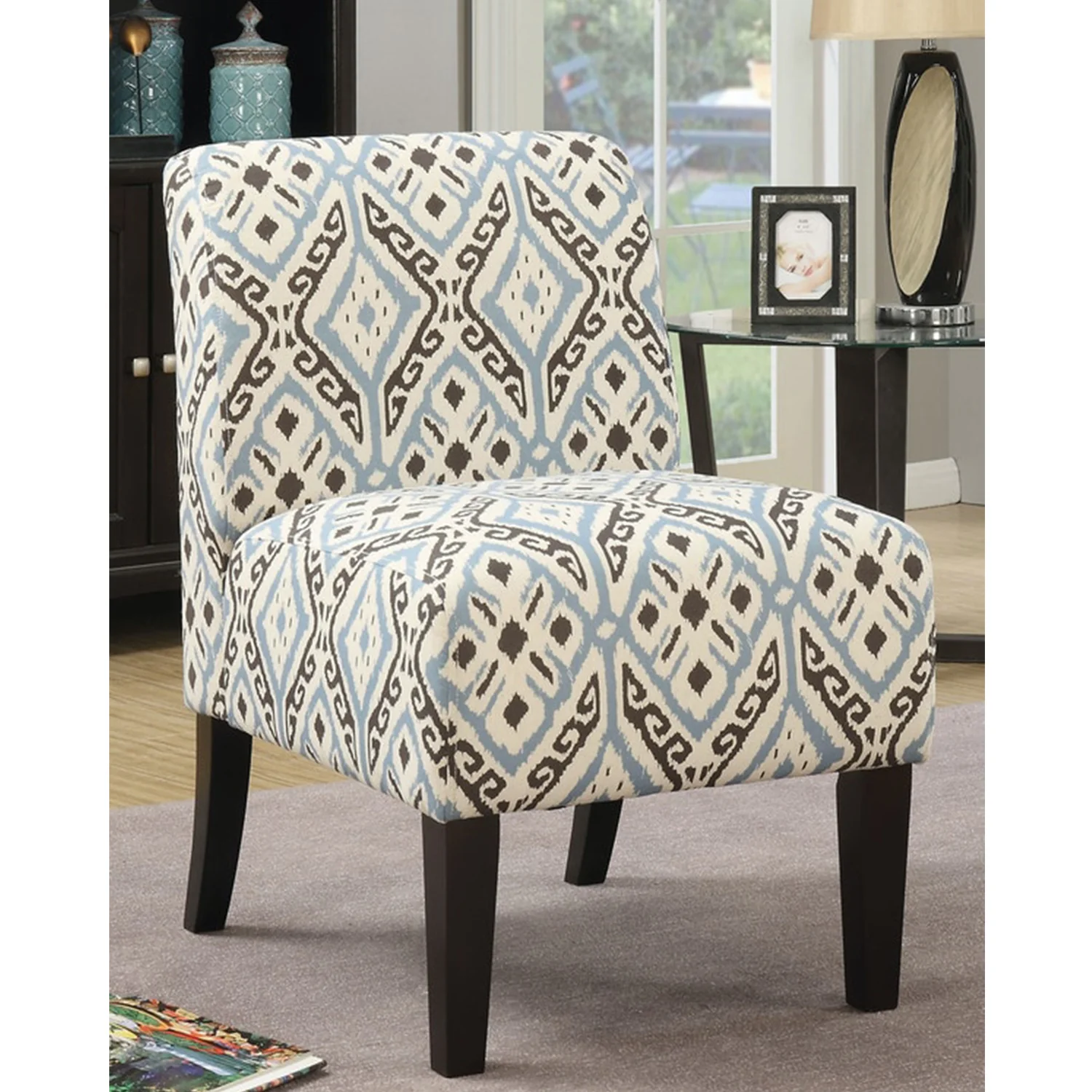 Blue And Black Pattern Upholstered Accent Chair By Homeroots - Image 2