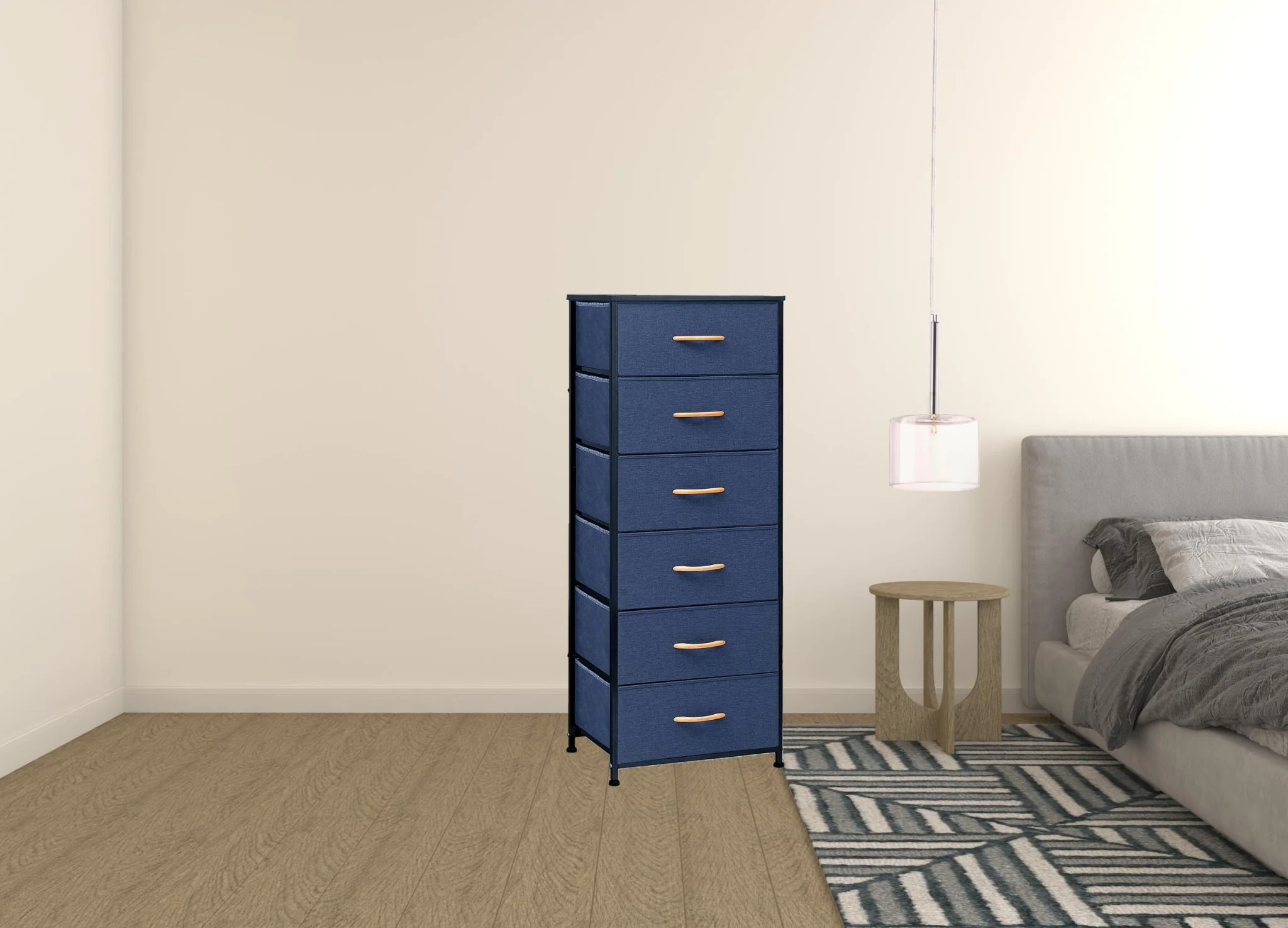 Blue and Black Steel and Fabric Six Drawer Chest By Homeroots - Image 3