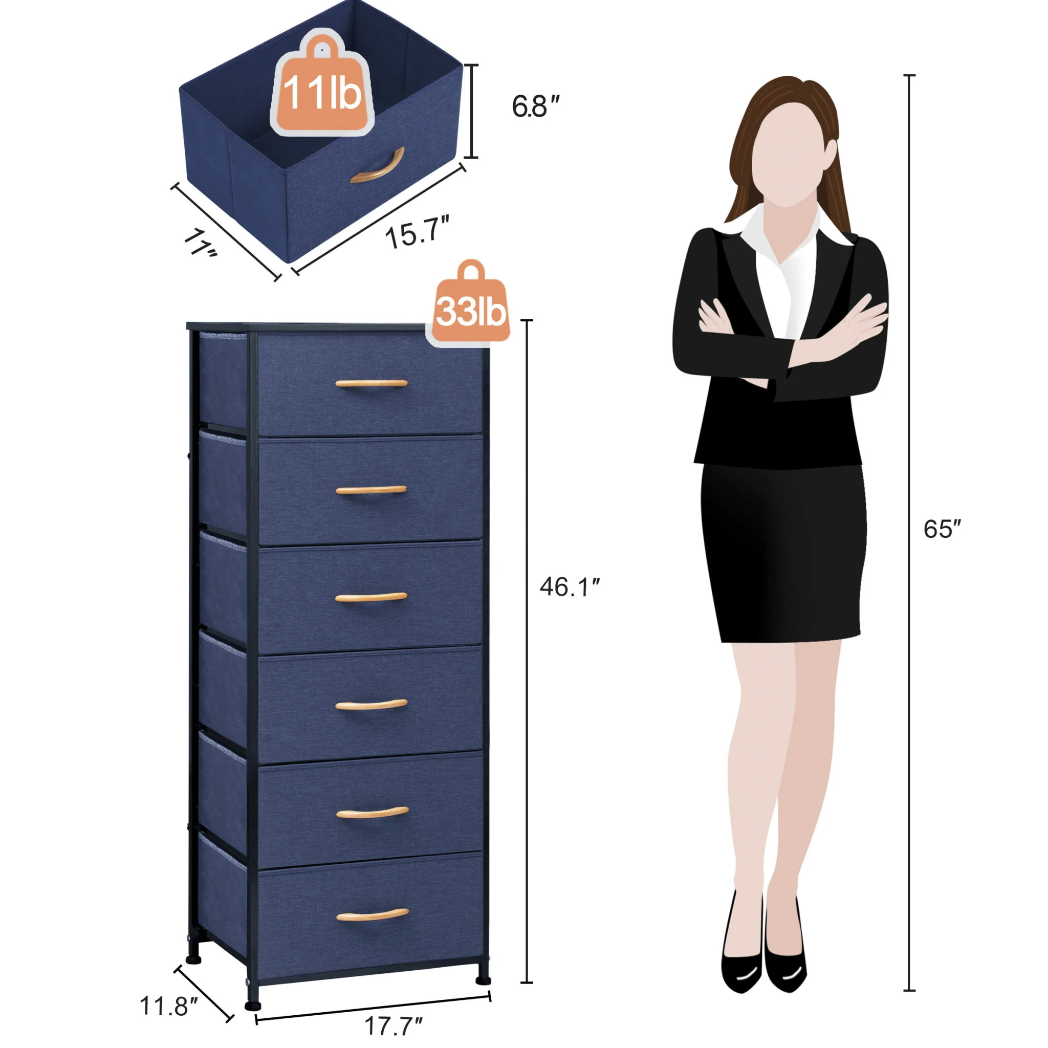 Blue and Black Steel and Fabric Six Drawer Chest By Homeroots - Image 6