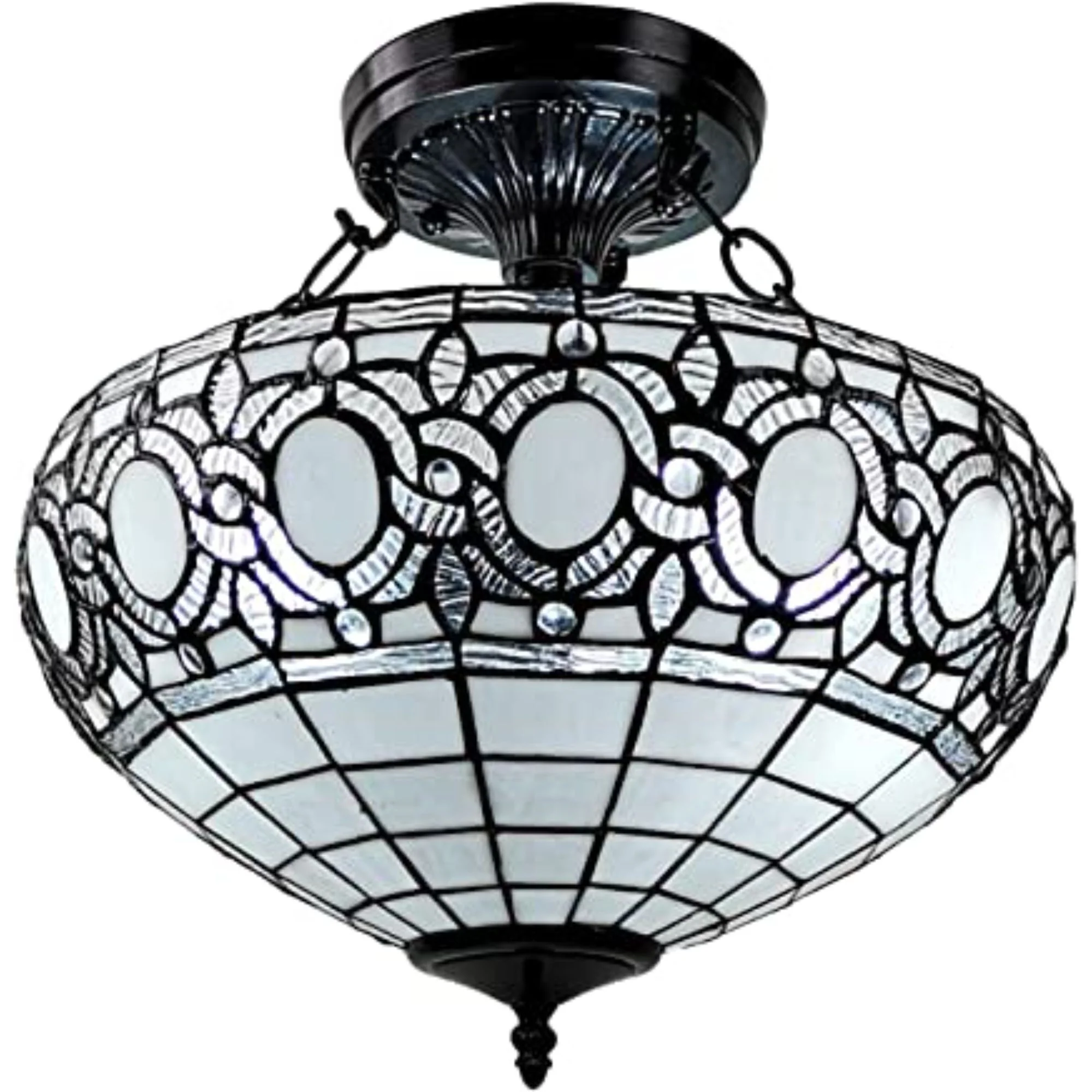 Blue and Black Tiffany Style Two Light Glass Dimmable Semi Flush Ceiling Light By Homeroots - Image 2