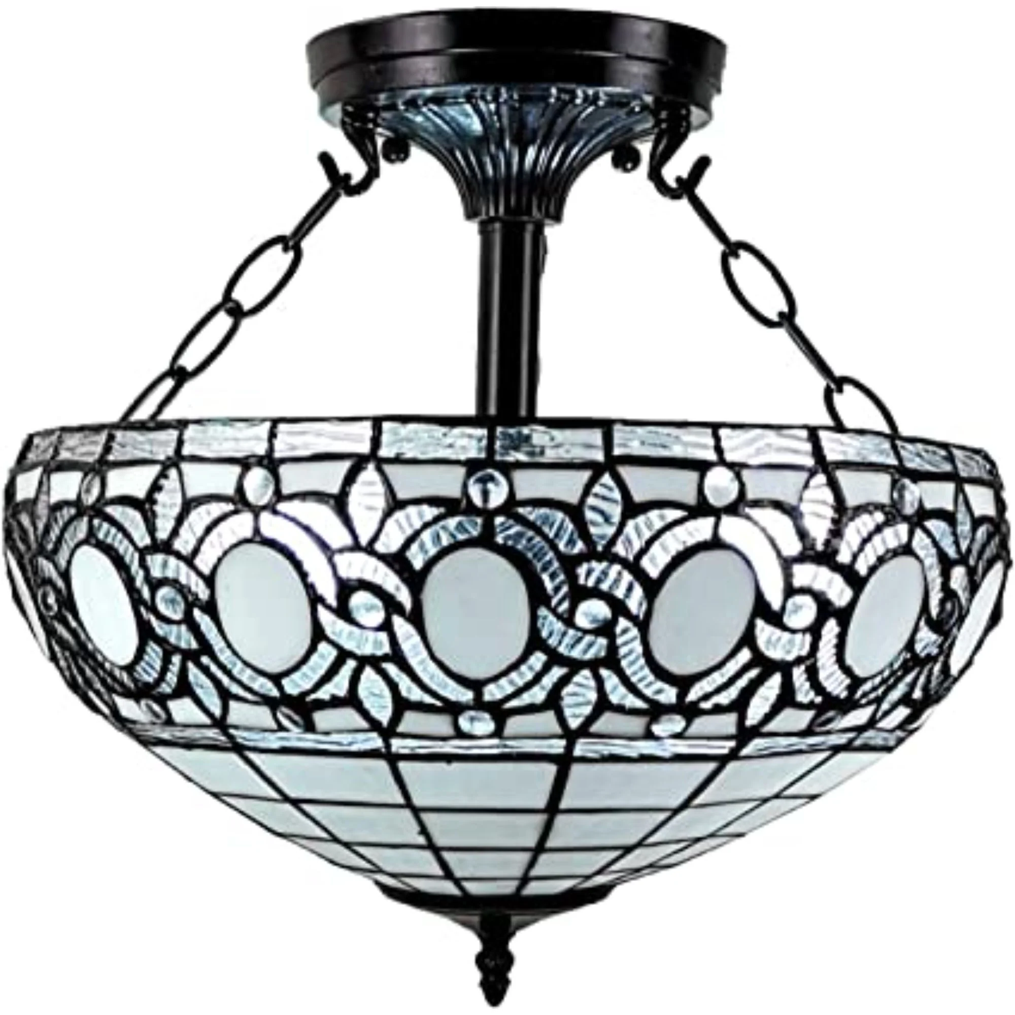 Blue and Black Tiffany Style Two Light Glass Dimmable Semi Flush Ceiling Light By Homeroots - Image 3