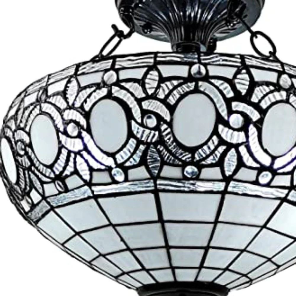 Blue and Black Tiffany Style Two Light Glass Dimmable Semi Flush Ceiling Light By Homeroots - Image 5