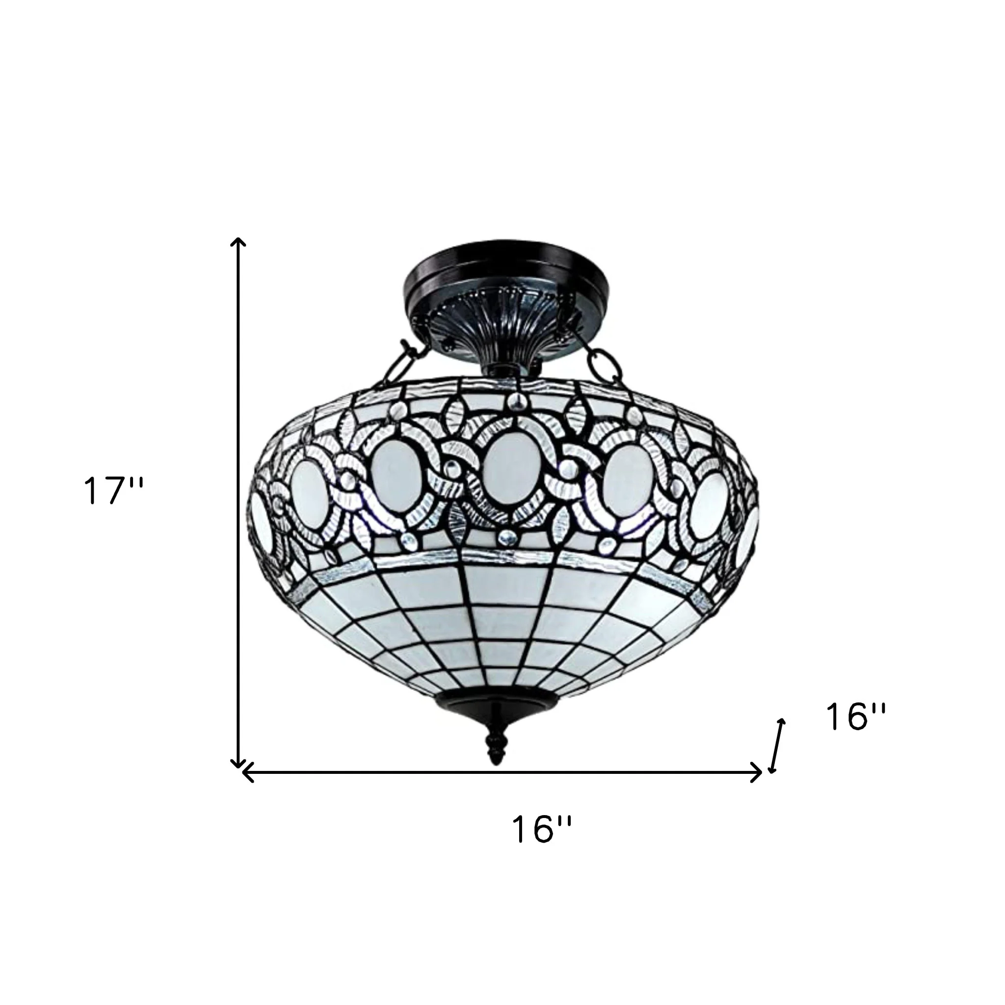 Blue and Black Tiffany Style Two Light Glass Dimmable Semi Flush Ceiling Light By Homeroots - Image 6