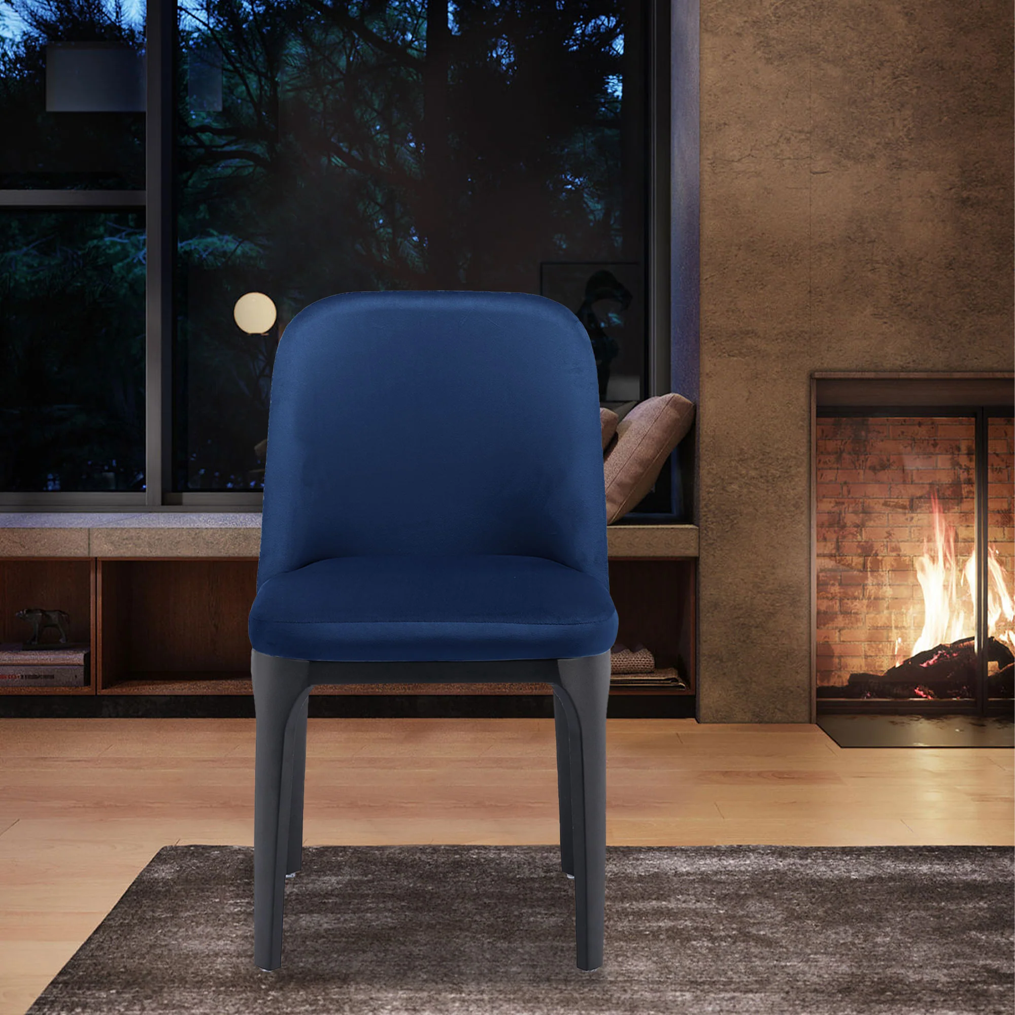 Blue And Black Upholstered Velvet Dining Side Chair By Homeroots - Image 3
