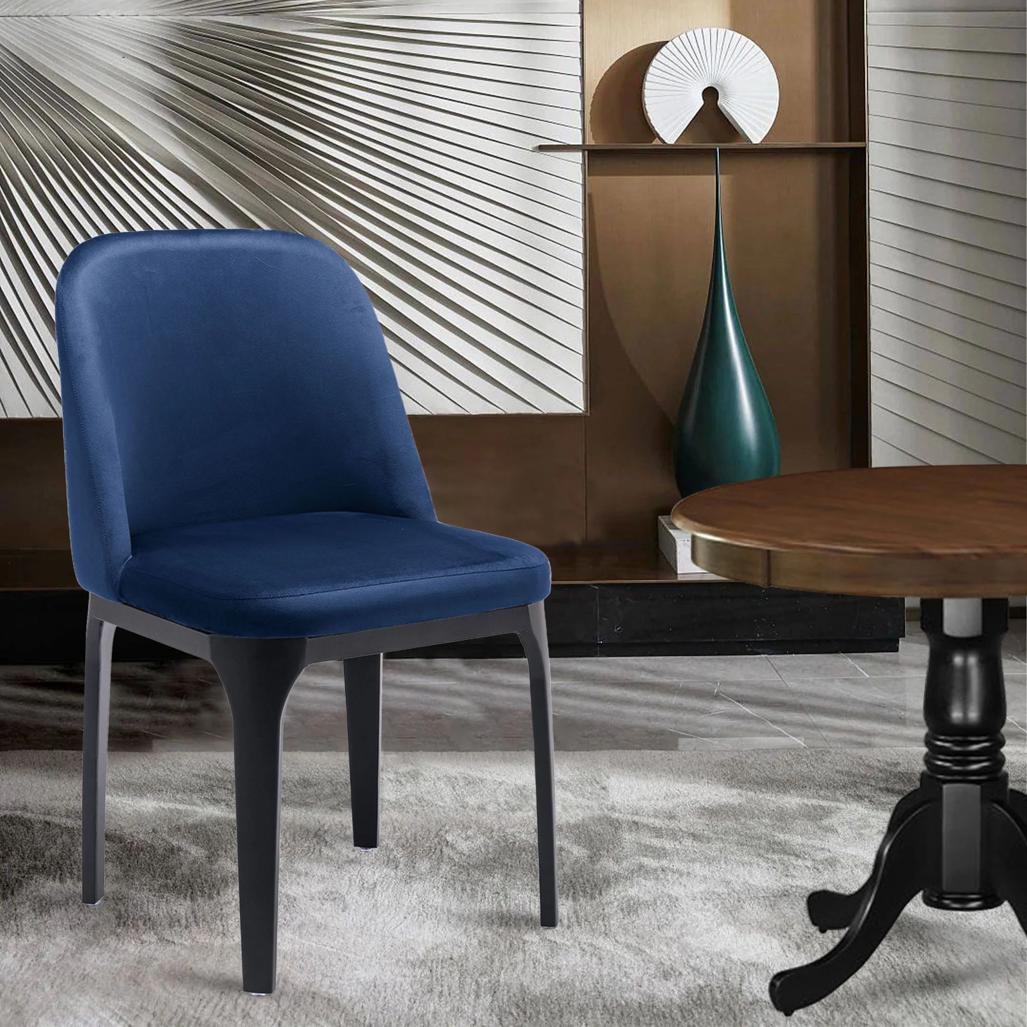 Blue And Black Upholstered Velvet Dining Side Chair By Homeroots - Image 4