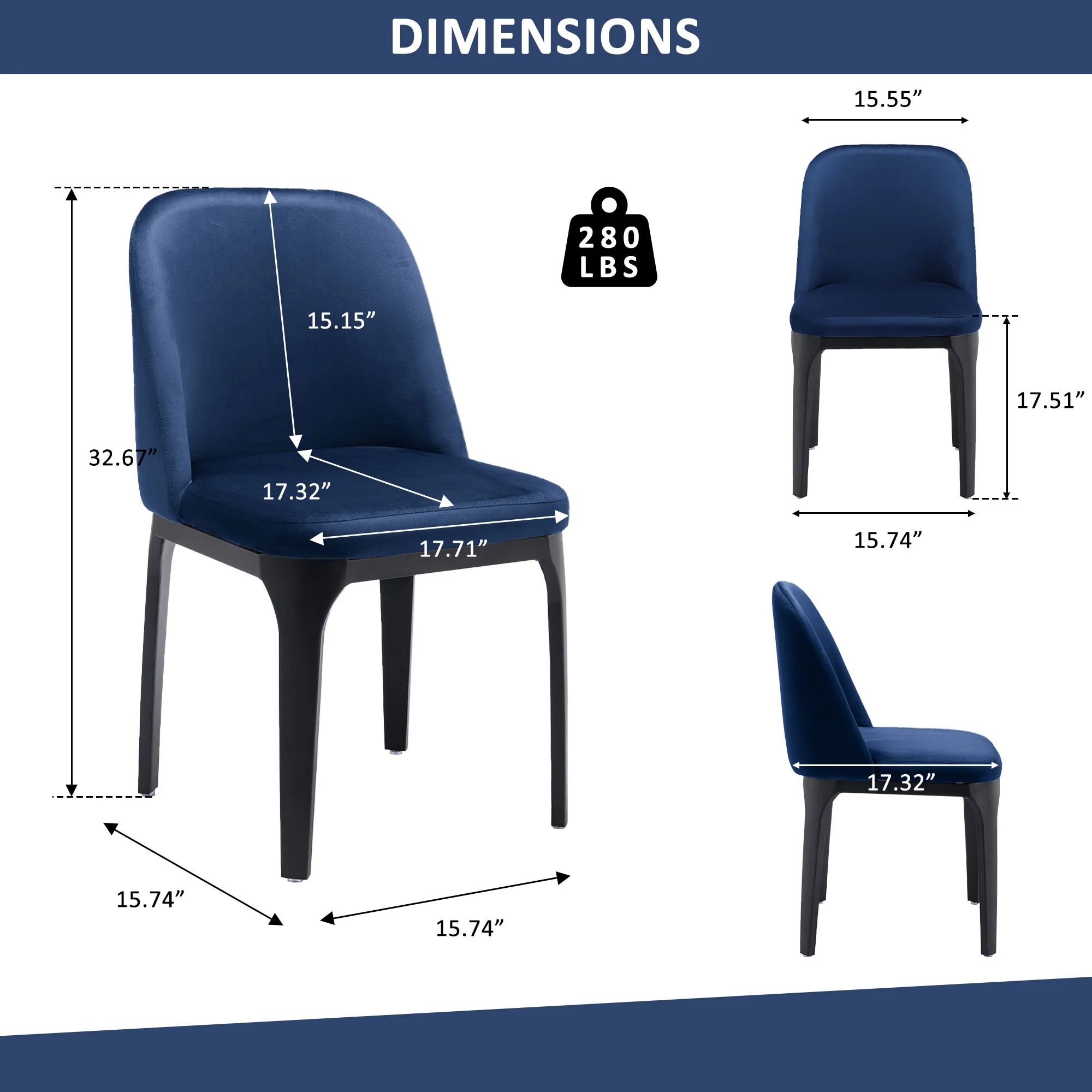 Blue And Black Upholstered Velvet Dining Side Chair By Homeroots - Image 6