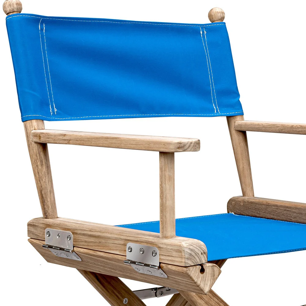 Blue And Brown Solid Wood Director Chair By Homeroots - Image 3