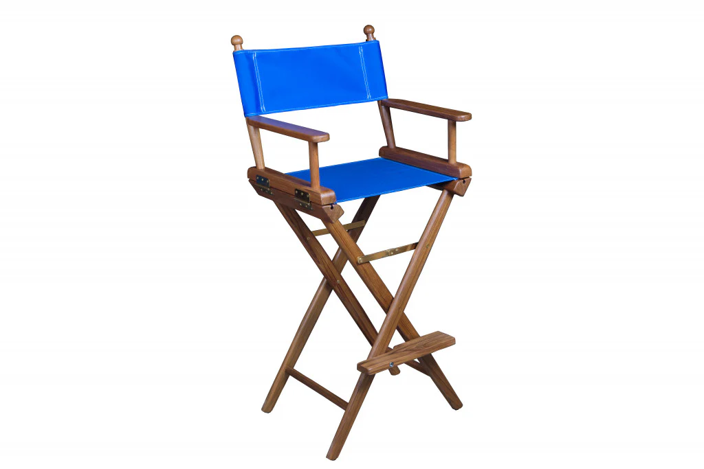 Blue and Brown Solid Wood Indoor Outdoor Director Chair By Homeroots - Image 2