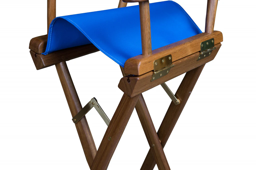 Blue and Brown Solid Wood Indoor Outdoor Director Chair By Homeroots - Image 4
