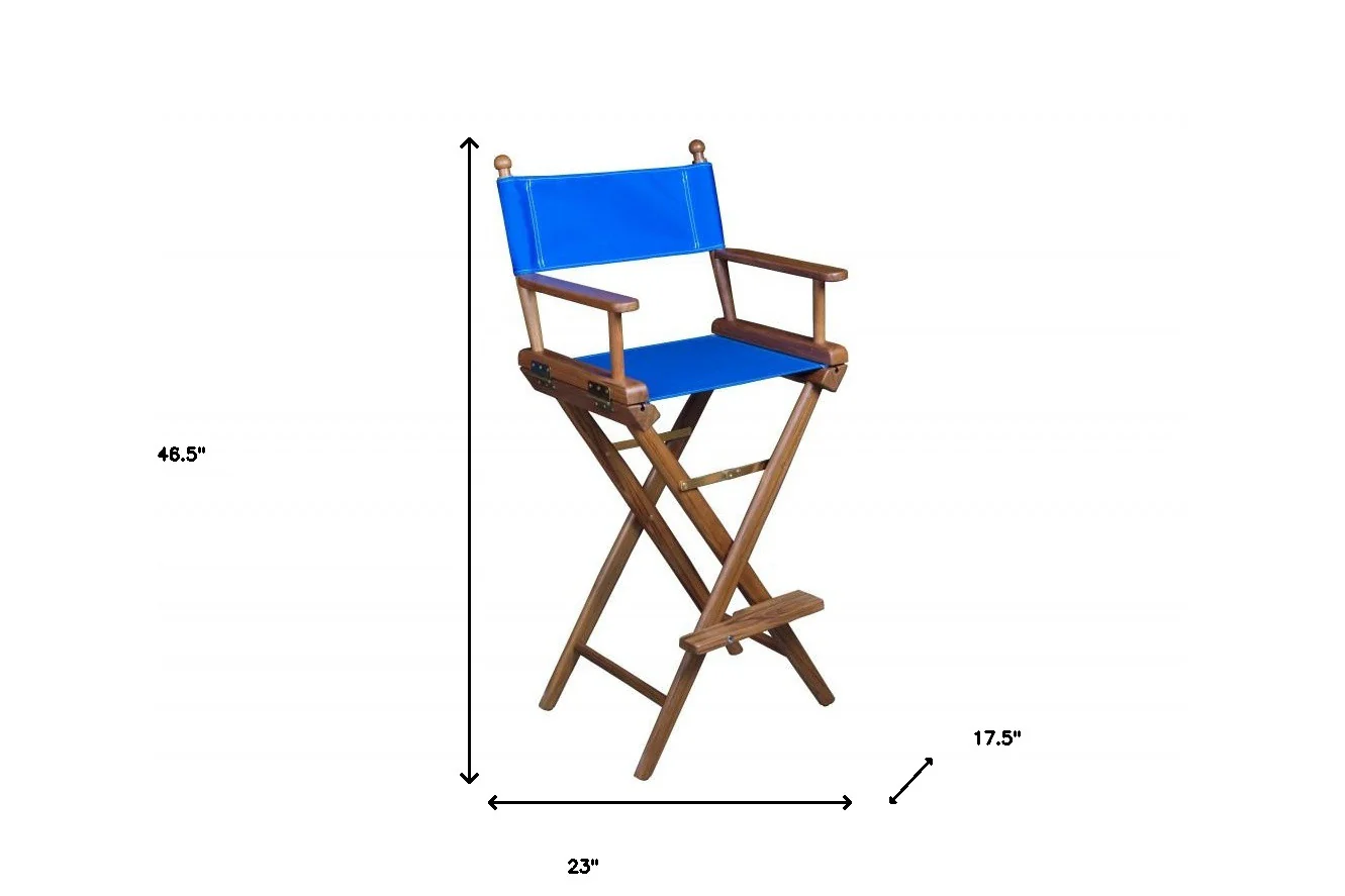 Blue and Brown Solid Wood Indoor Outdoor Director Chair By Homeroots - Image 5