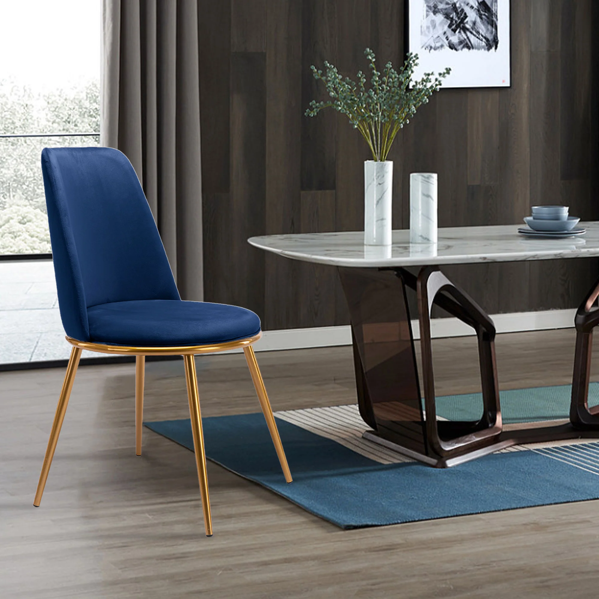 Blue And Gold Upholstered Velvet Dining Side Chair By Homeroots - Image 3