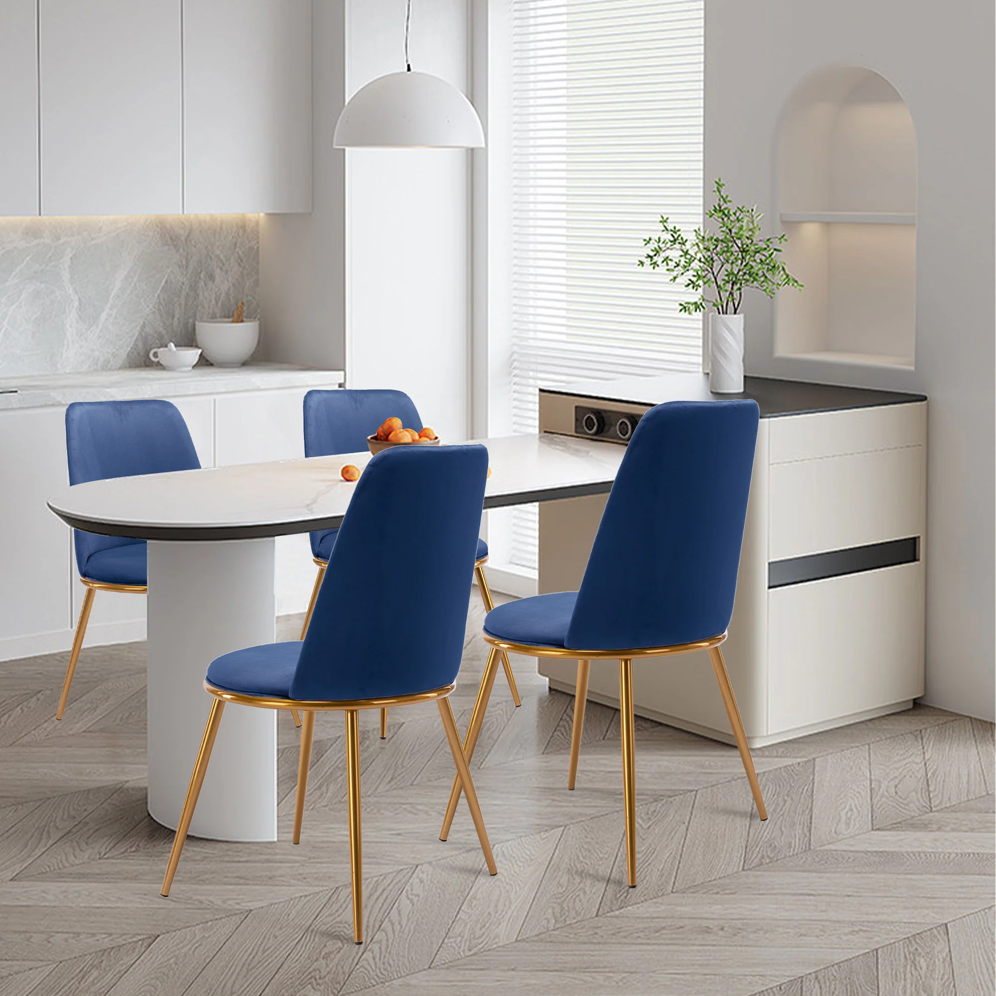 Blue And Gold Upholstered Velvet Dining Side Chair By Homeroots - Image 4