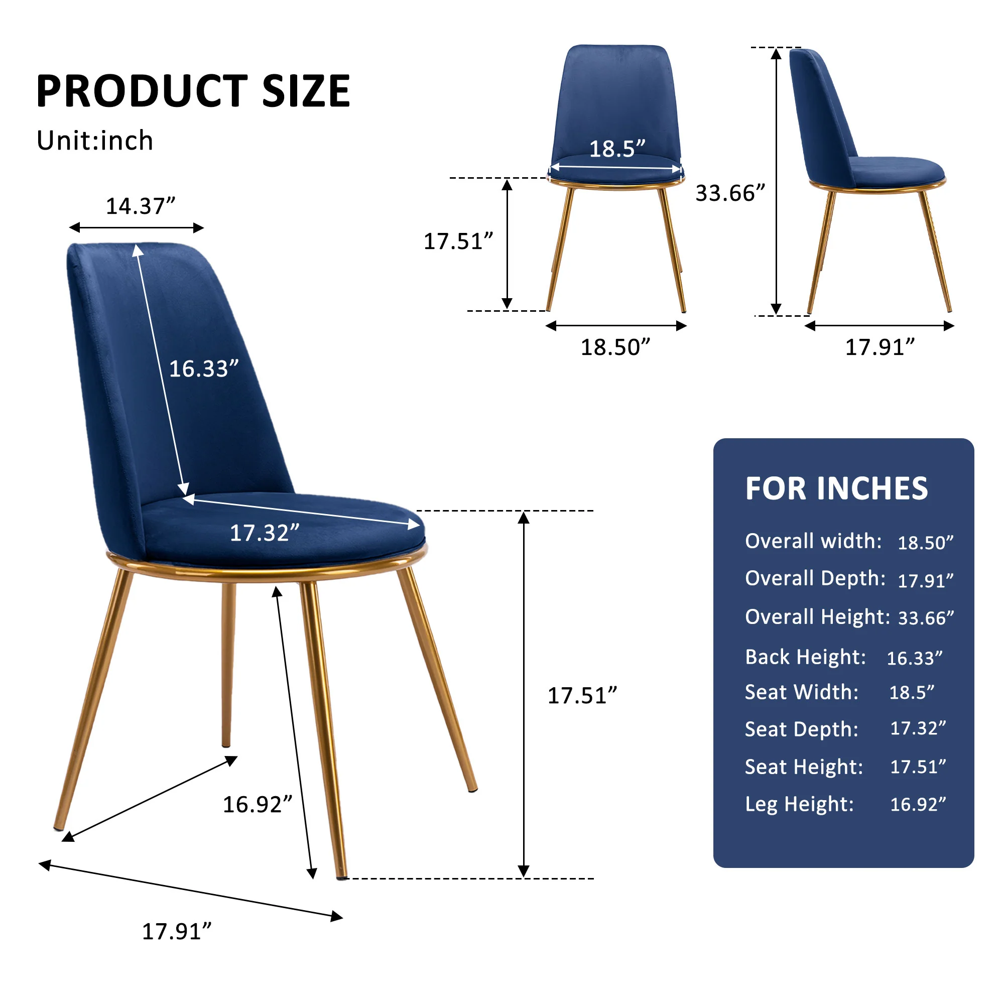 Blue And Gold Upholstered Velvet Dining Side Chair By Homeroots - Image 6