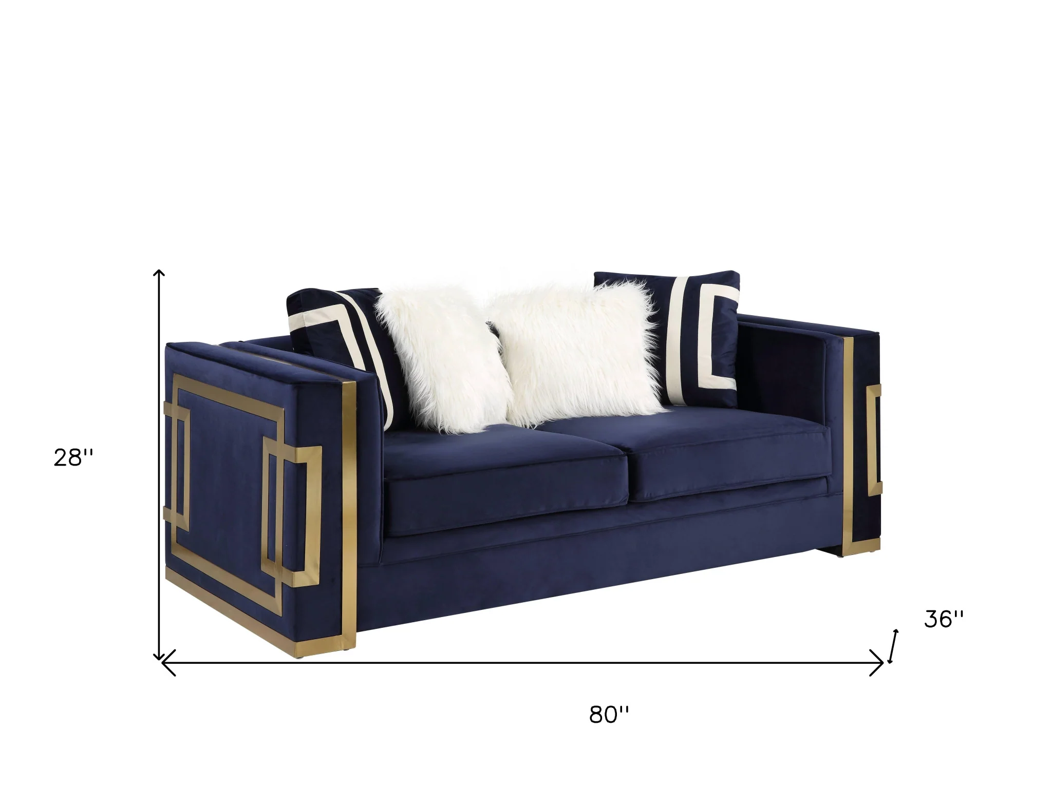 Blue And Gold Velvet Loveseat and Toss Pillows By Homeroots - Image 5