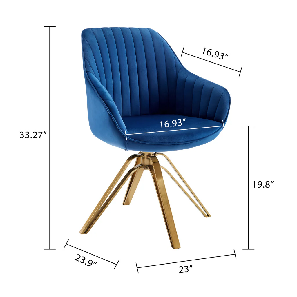Blue And Gold Velvet Swivel Arm Chair By Homeroots - Image 2