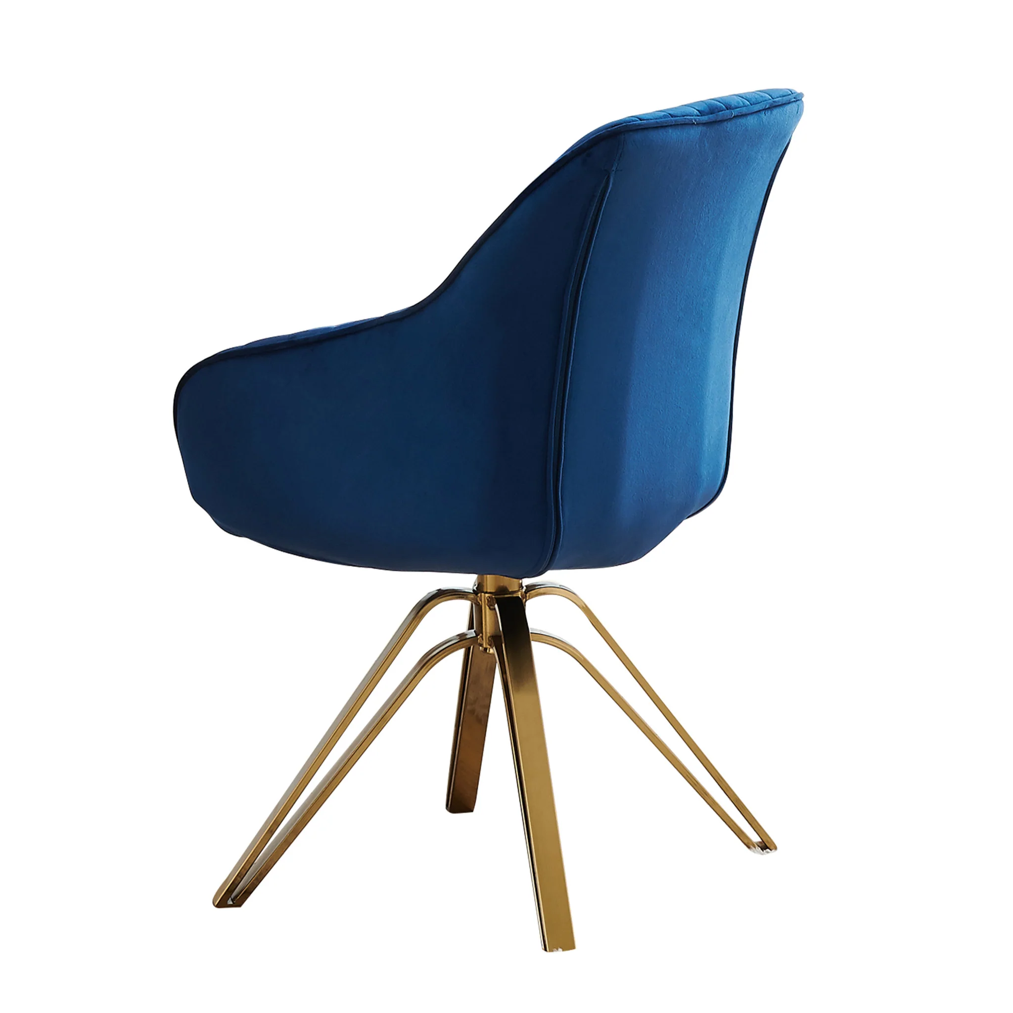 Blue And Gold Velvet Swivel Arm Chair By Homeroots - Image 3