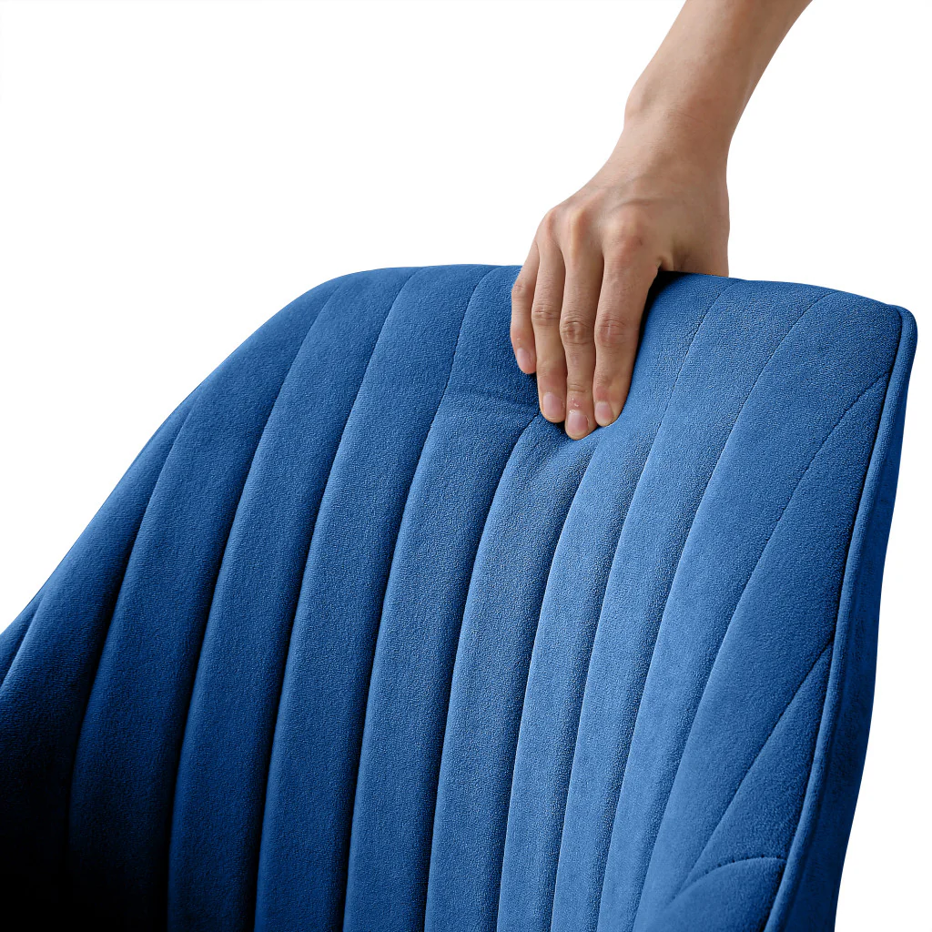 Blue And Gold Velvet Swivel Arm Chair By Homeroots - Image 4