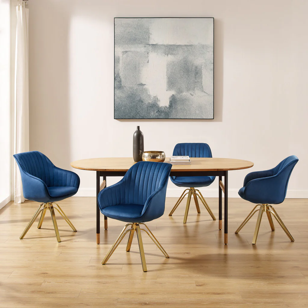 Blue And Gold Velvet Swivel Arm Chair By Homeroots - Image 7