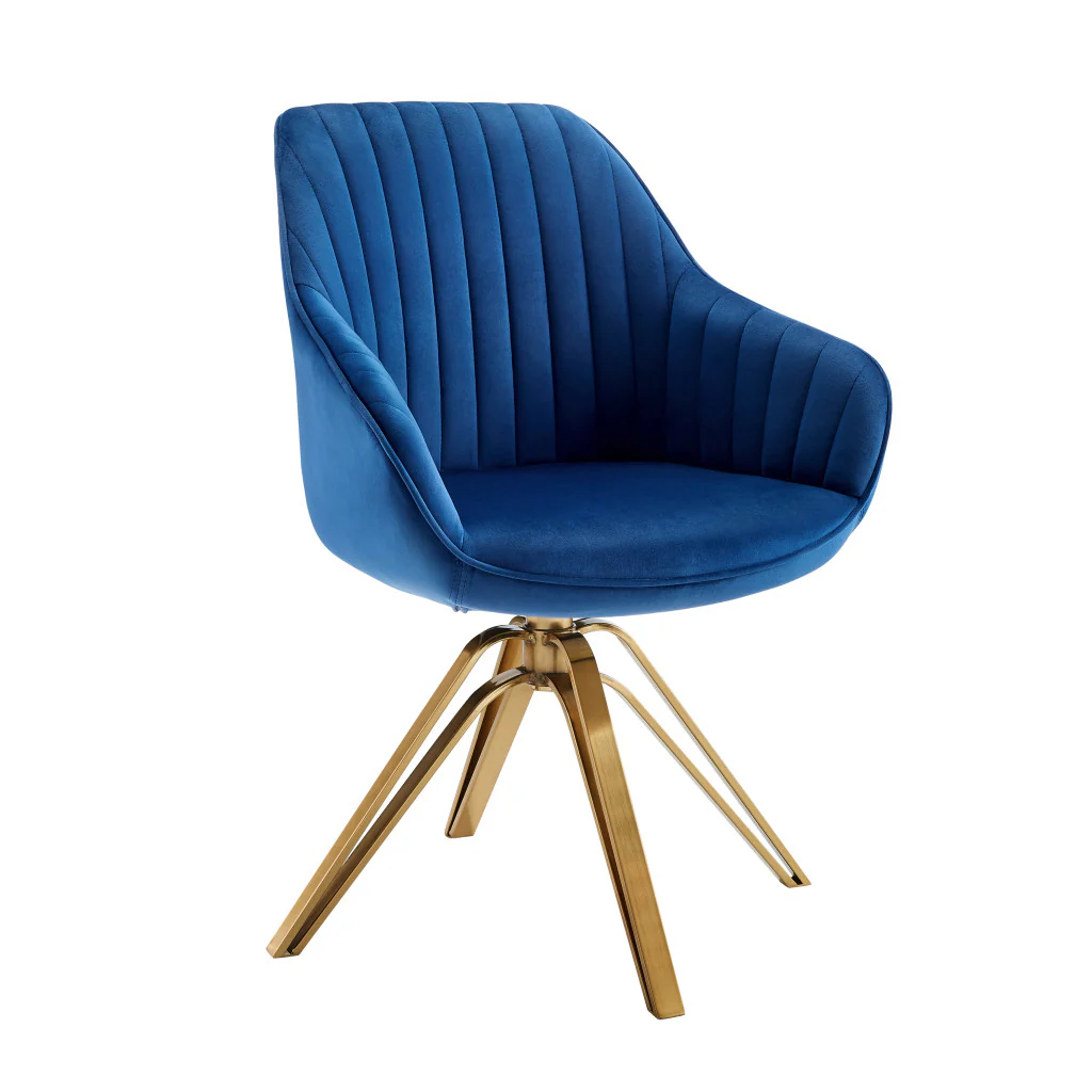 Blue And Gold Velvet Swivel Arm Chair By Homeroots - Image 8