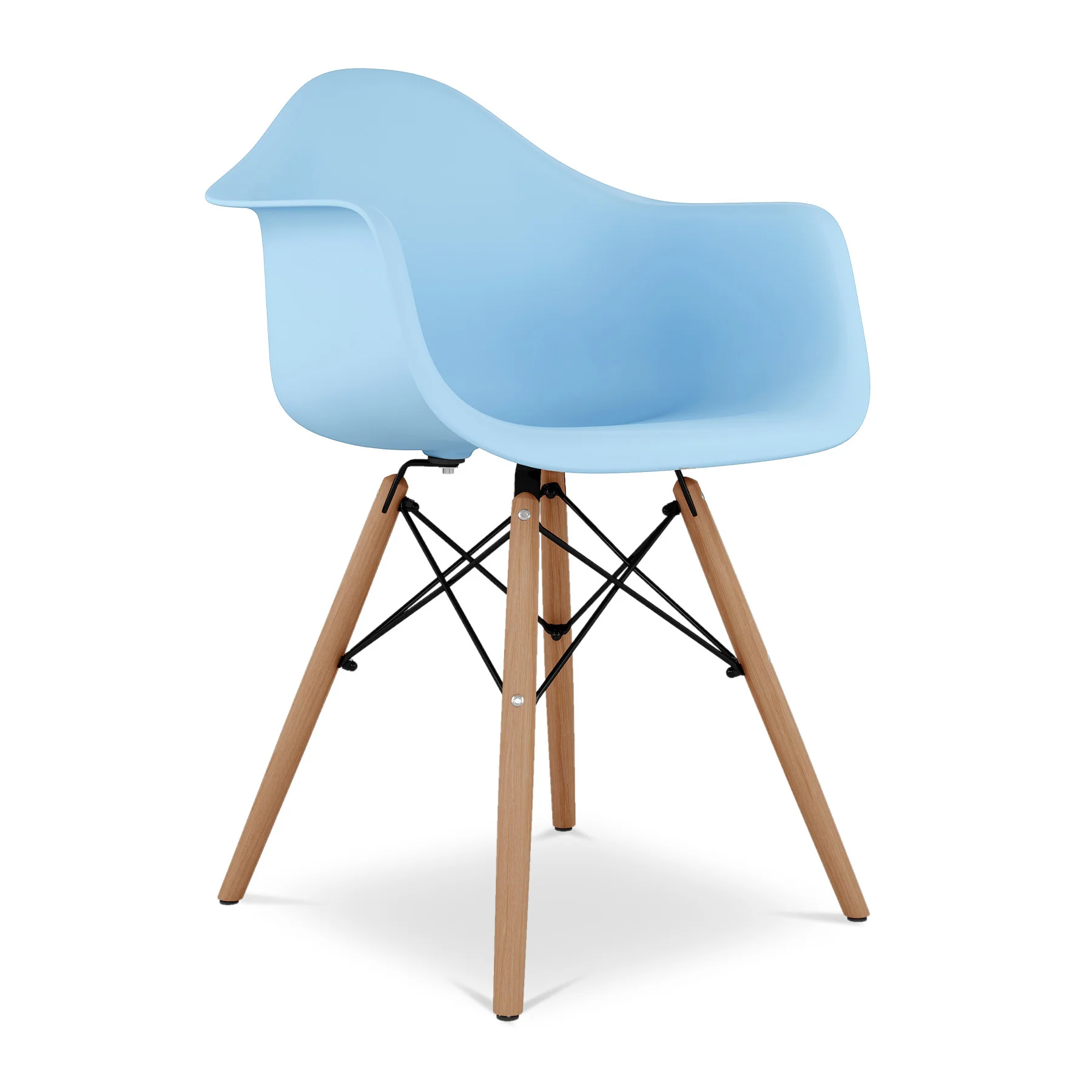 Blue And Natural Heavy Duty Plastic And Solid Wood Dining Arm Chair By Homeroots - Image 2