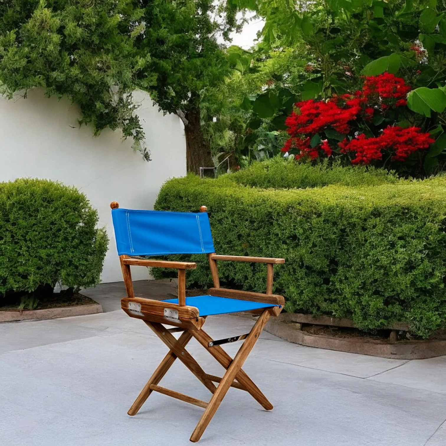 Blue and Natural Wood Solid Wood Indoor Outdoor Director Chair By Homeroots - Image 2